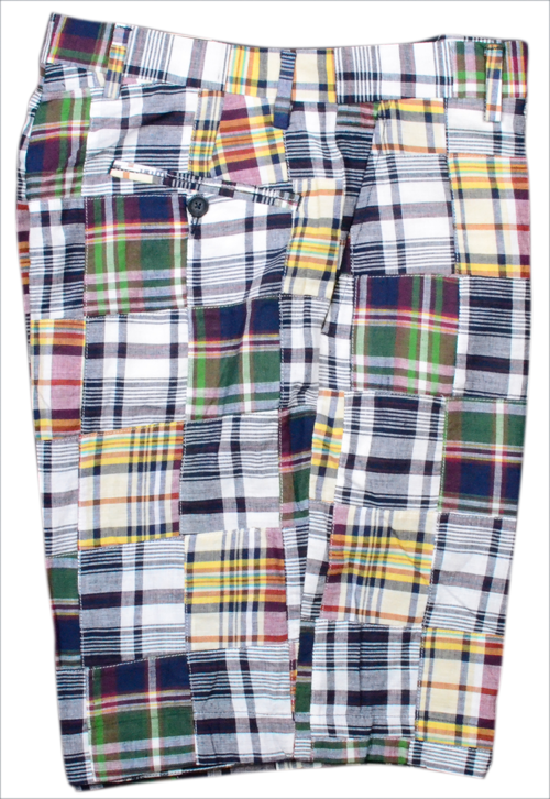 Madras Patch Flat Front Navy Pants - Comfortable Casual Wear for Men, Perfect for Summer Outings and Beach Vacations