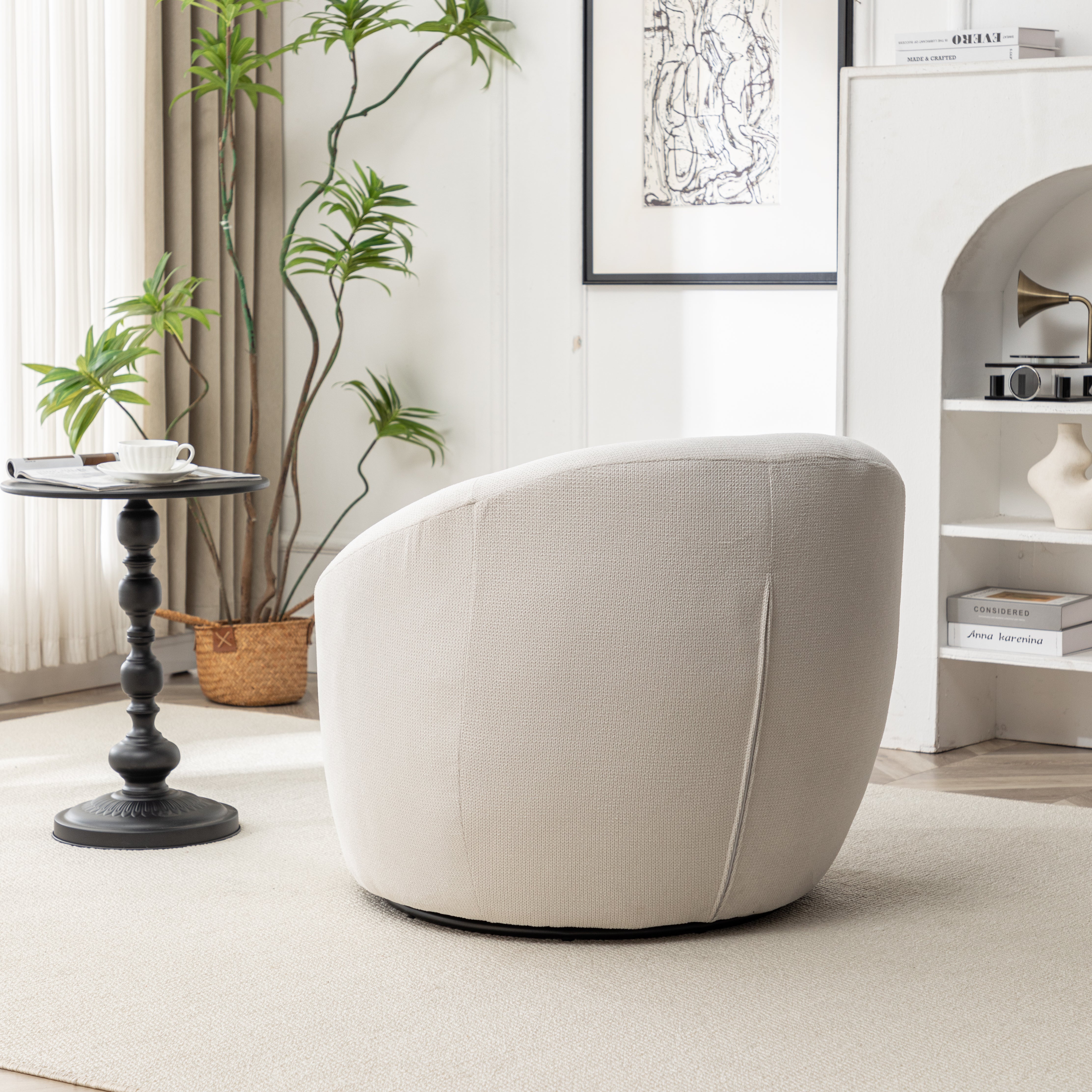 Roundhill Furniture Winnie Modern Barrel Chair - 360° Swivel Accent Chair with Upholstered Seat & Metal Base for Living Room, Bedroom or Office