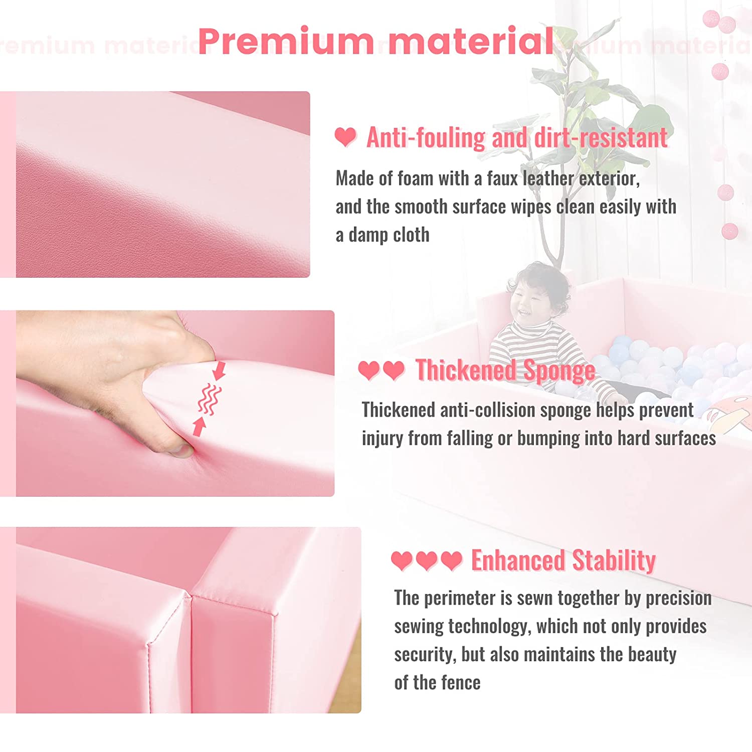 Soft Foam Foldable Pink Ball Pit Crawling Fence - Safe Kids Playpen for Indoor & Outdoor Play - Perfect for Playrooms, Daycares, and Backyard Fun