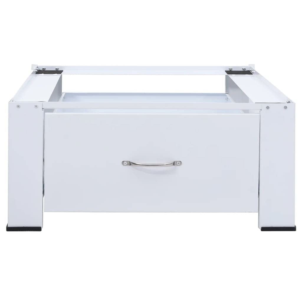 White Washing Machine Pedestal with Storage Drawer - Laundry Room Organizer for Front Load Washers, Space Saving Solution for Detergent and Supplies
