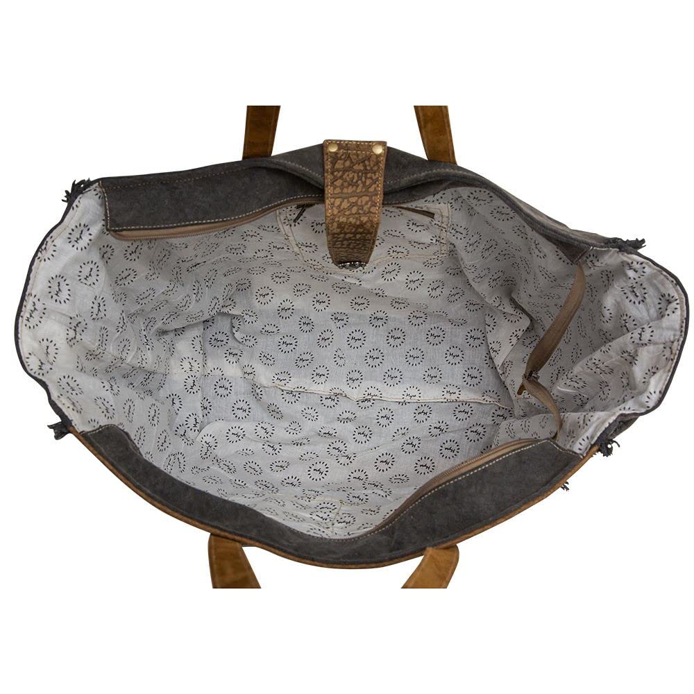 Myra Bag Western Leather Weekender Bag for Women - Cotton & Upcycled Canvas Boho Shoulder Bag Asher | Perfect for Travel, Work & Casual Outings