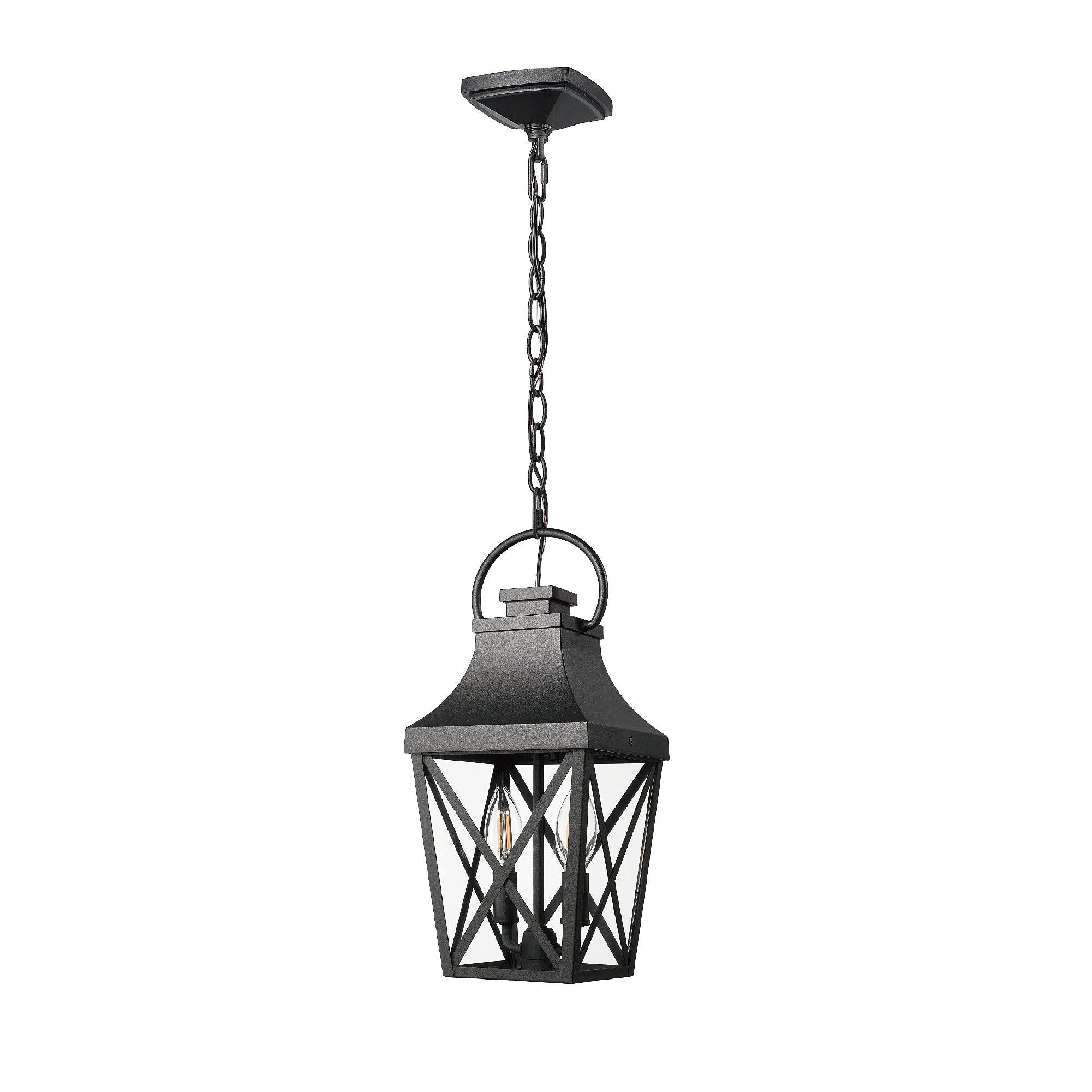 Black Outdoor Pendant Light Fixture - 2-Light Industrial Hanging Cage Chandelier with Clear Glass - Ceiling Mount for Porch, Entryway, Doorway, Farmhouse - Weatherproof & Durable (1 Pack) - Perfect for Patio, Deck, Garden & Outdoor Dining Areas