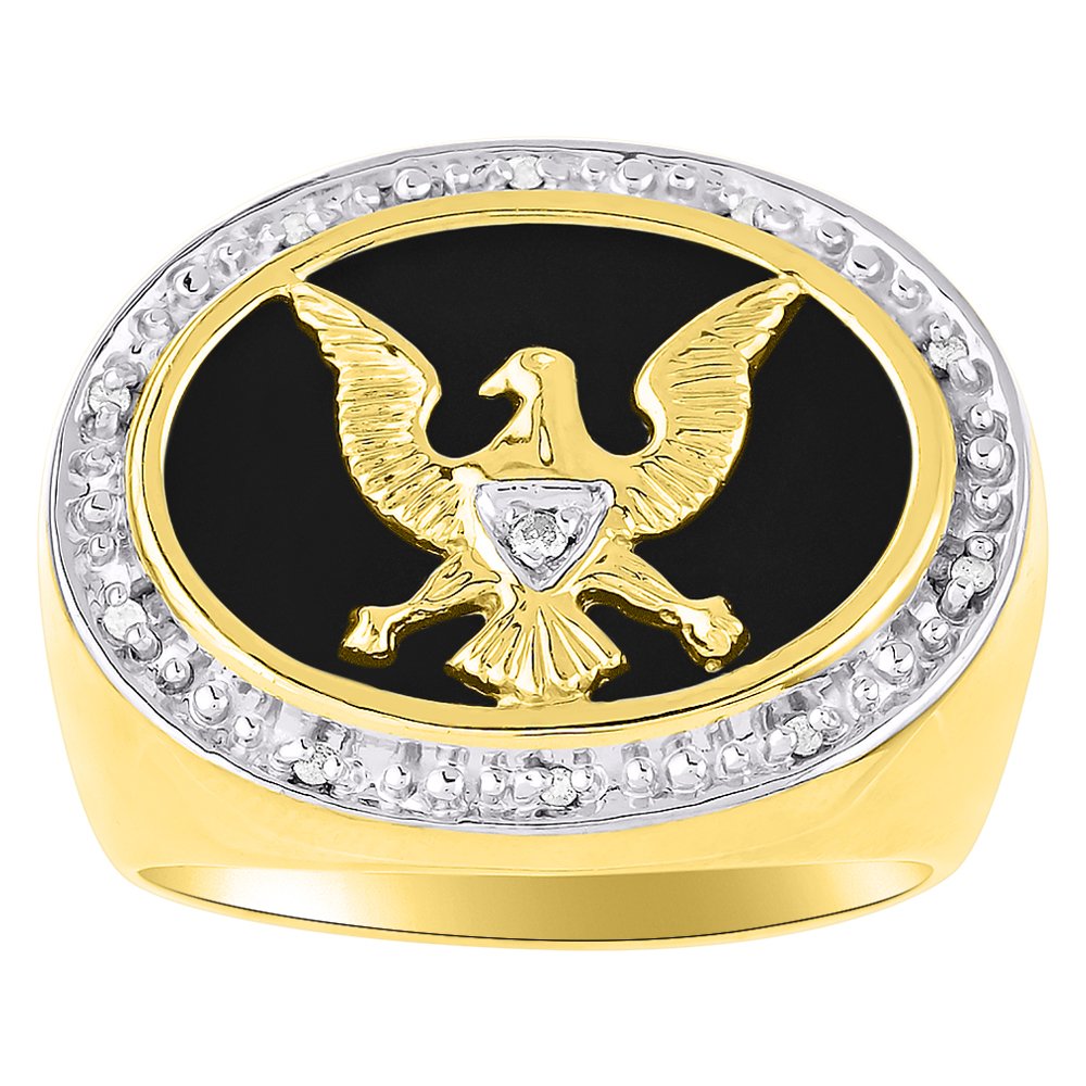 14K Yellow Gold & White Gold Diamond Black Onyx Men's Ring | Patriotic USA Eagle Design Jewelry for Men | Perfect for Weddings, Gifts & Formal Occasions