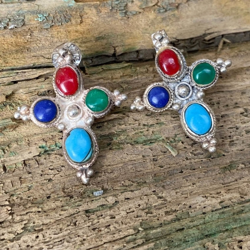 Vintage Sterling Silver Holy Cross Earrings for Women - Religious Jewelry Gift for Baptism, First Communion & Church Occasions