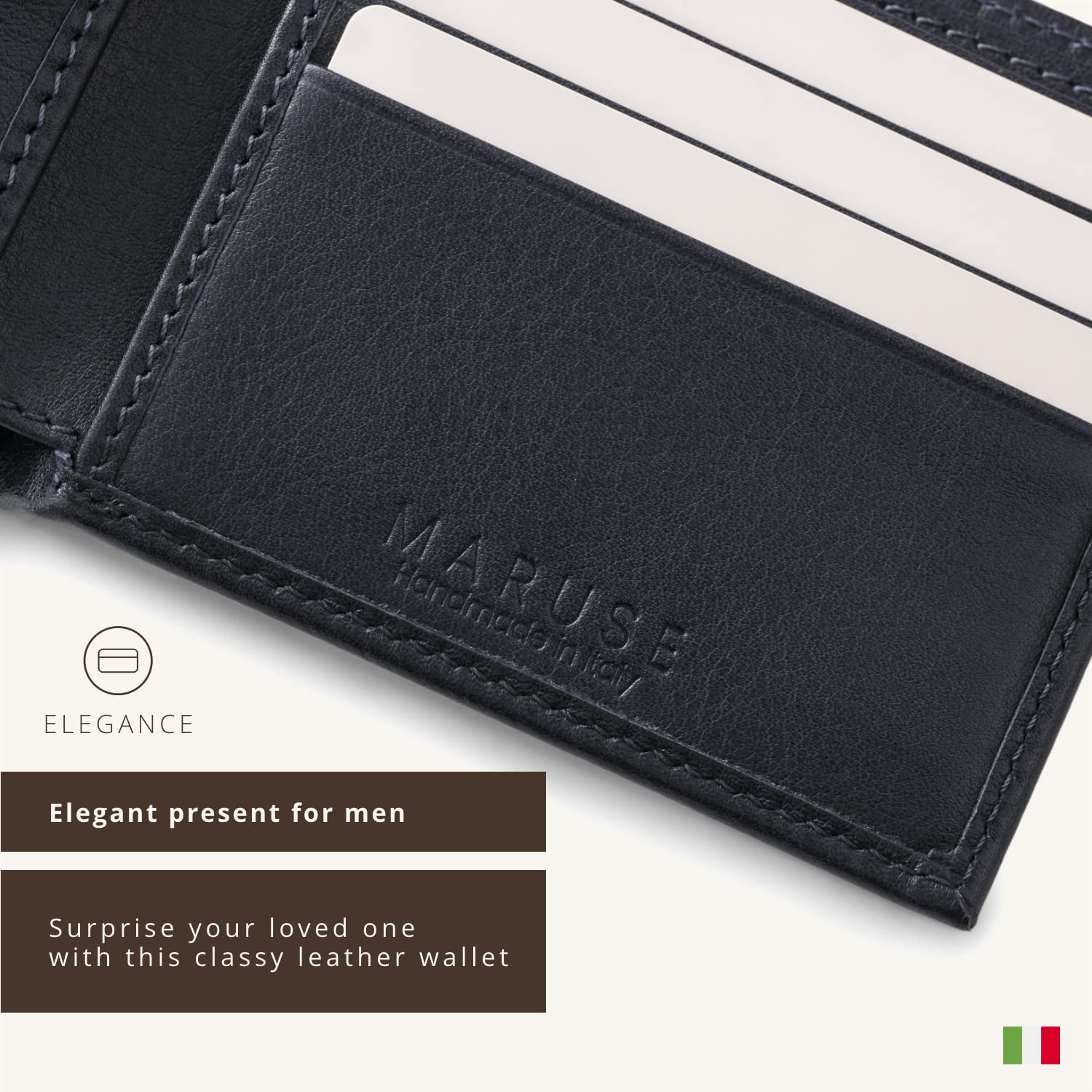 Premium Italian Leather Bifold Wallet for Men - Slim & Minimalist Genuine Calf Leather Wallet with Multiple Pockets - Navy Blue - Perfect Gift for Business, Travel & Everyday Use