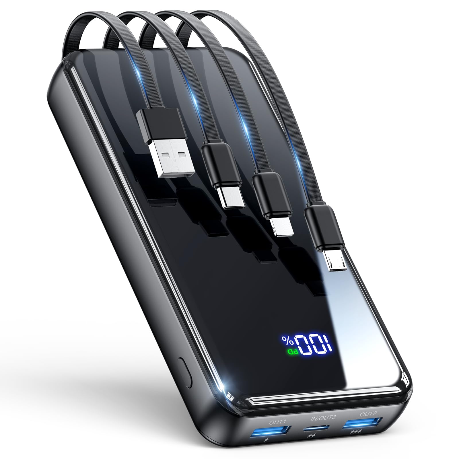 42800mAh Portable Charger Power Bank with Built-in Cables - 22.5W PD Fast Charging, 6 Outputs & 2 Inputs - External Battery Pack for iPhone 16/15/14/13/12 & Android Phones - Perfect for Travel, Camping & Emergency Power Backup