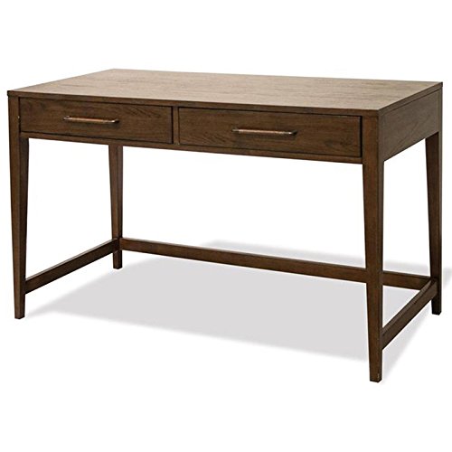 BOWERY HILL Modern 2-Drawer Writing Desk in Plymouth Brown Oak - Home Office Furniture for Small Spaces & Study Rooms
