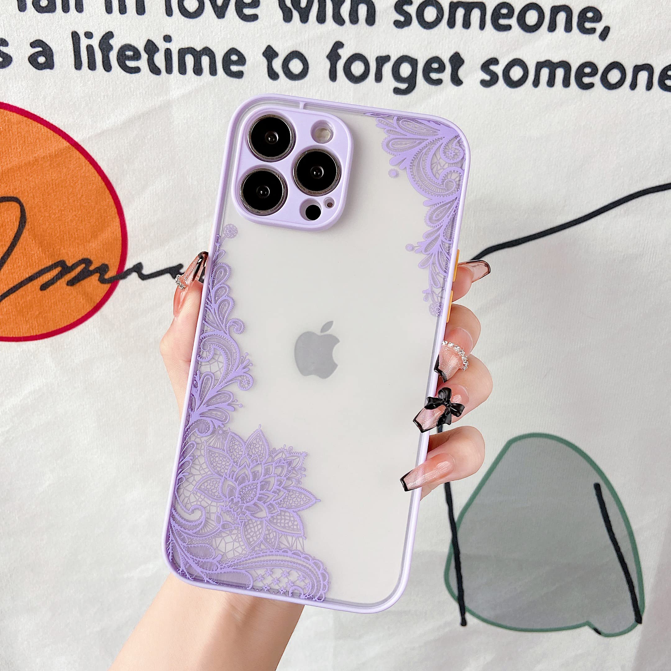 Jmltech iPhone 13 Pro Max Case - Clear Frosted Hard Back Slim Thin Cute Silicone Protective Cover with Flower Mandala Design | Camera Protection | Women's Fashion Phone Case | Perfect for Daily Use, Work & Travel