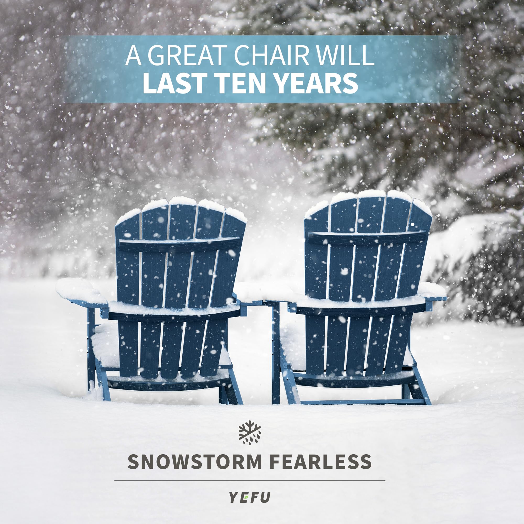 Weather-Resistant YEFU Adirondack Chair - Outdoor HIPS Plastic Patio Chair with Wood Texture - Durable Lawn, Fire Pit, Deck & Garden Furniture for Adults (Navy Blue) - Perfect for Backyard Relaxation & Outdoor Entertaining