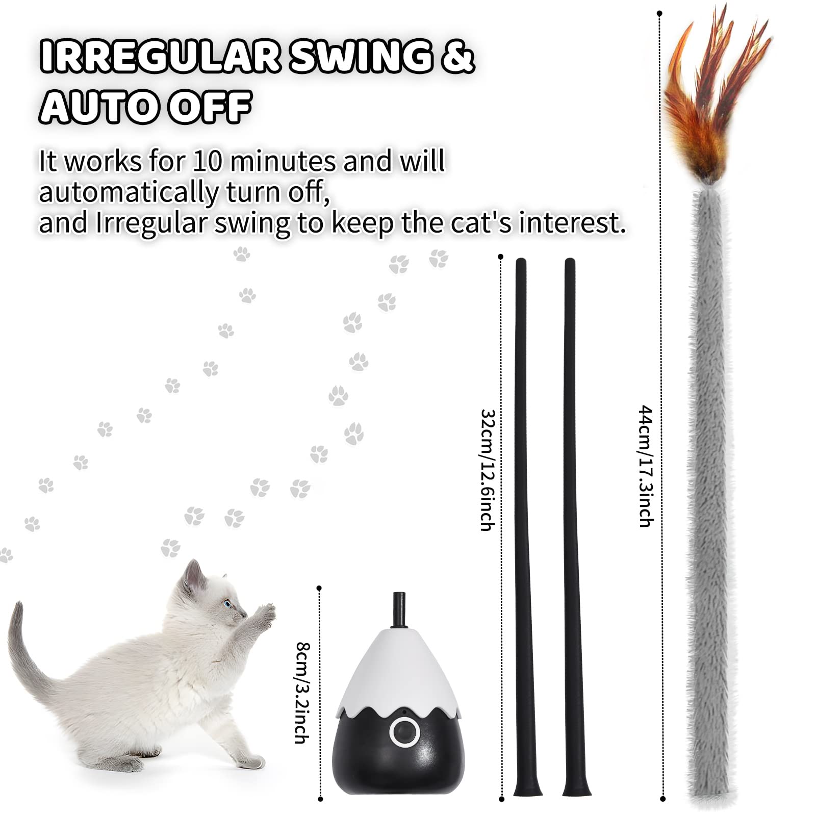 Rechargeable Plush Cat Wand Toy with Silicone Teaser Tail - Interactive Electronic Cat Toys for Indoor Cats & Kittens - Automatic Exercise Cat Toy for Playtime & Training - Perfect for Boredom Relief & Bonding (Black)