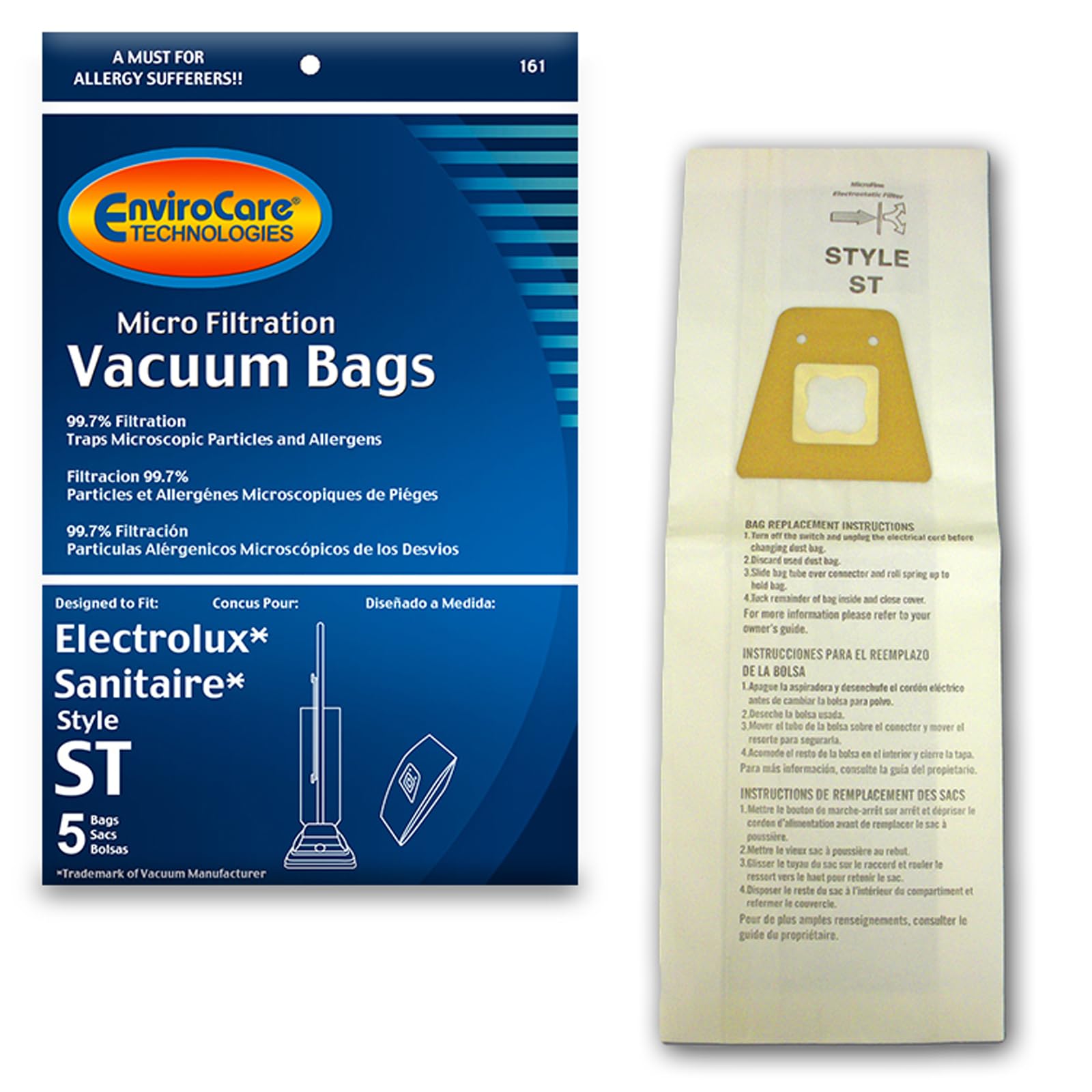 EnviroCare Replacement Micro Filtration Vacuum Bags - 5 Pack for Eureka Sanitaire ST Upright Vacuums | HEPA Filter Bags for Allergies & Pet Hair | Ideal for Home Cleaning & Allergy Relief