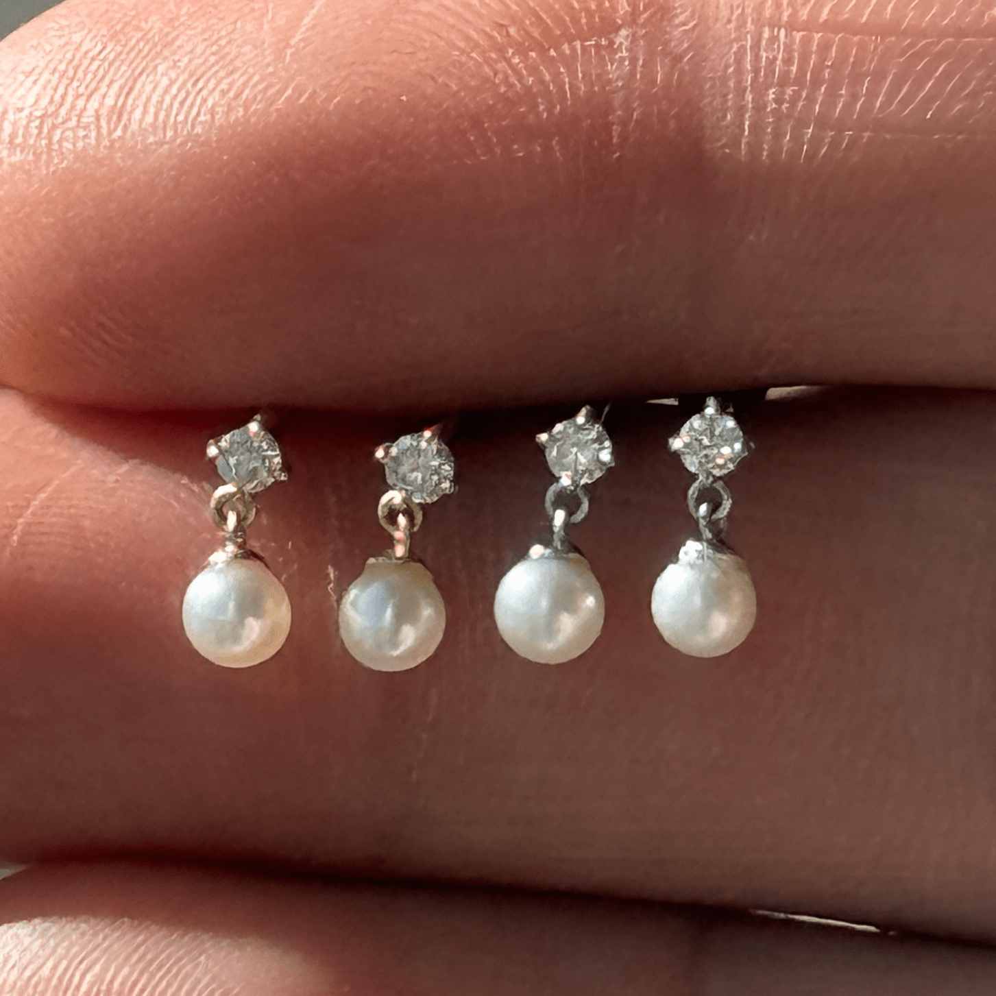 14k Solid Yellow Gold Diamond and Pearl Drop Earrings - Elegant Flat Back Studs for Women, Perfect for Weddings, Parties & Everyday Wear