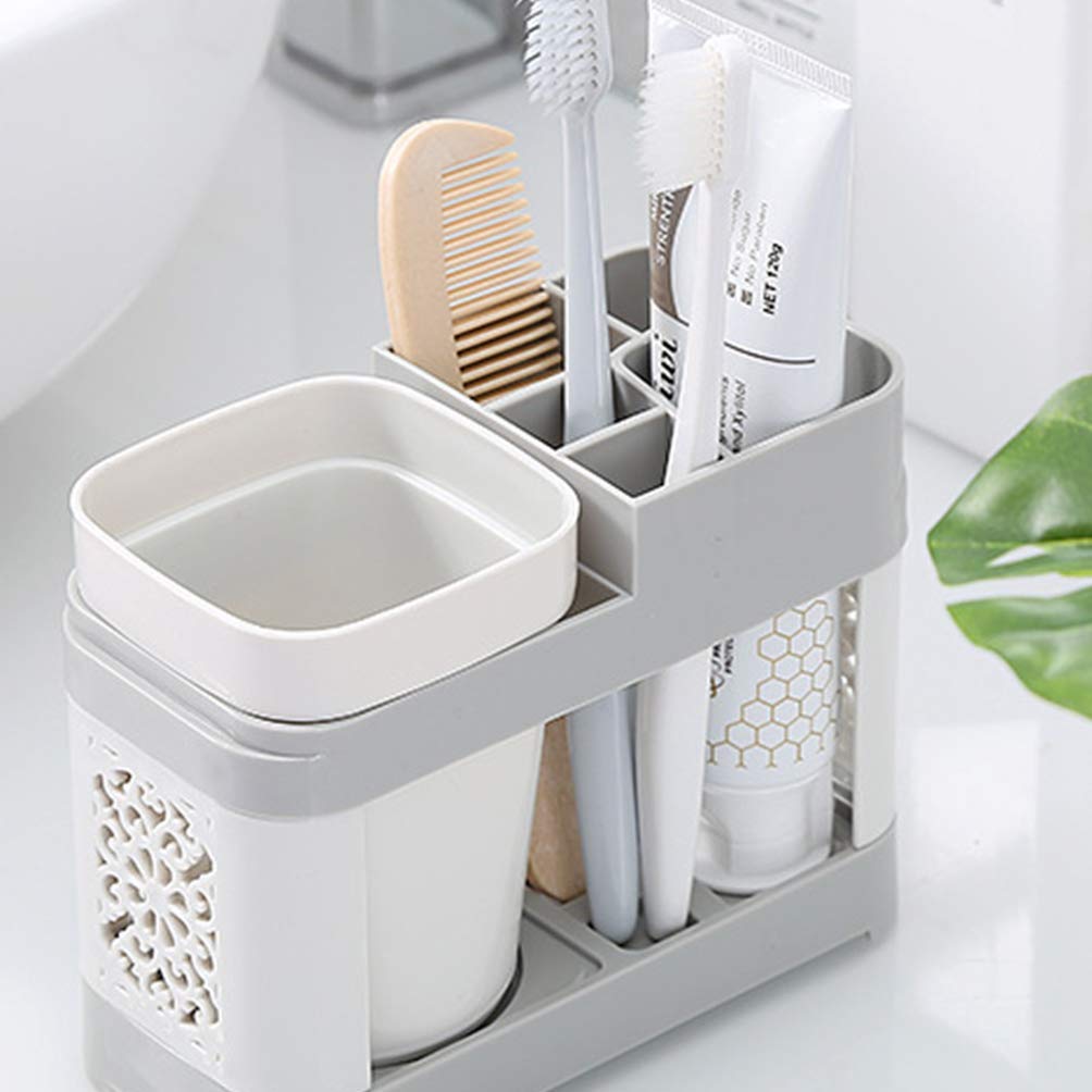 Cabilock Electric Toothbrush Holder Set - 2PCS Nordic Style Plastic Toothbrush Rack with Cup Shelf, Bathroom Storage Organizer for Couples & Home Use | Perfect for Countertop Organization and Small Space Saving