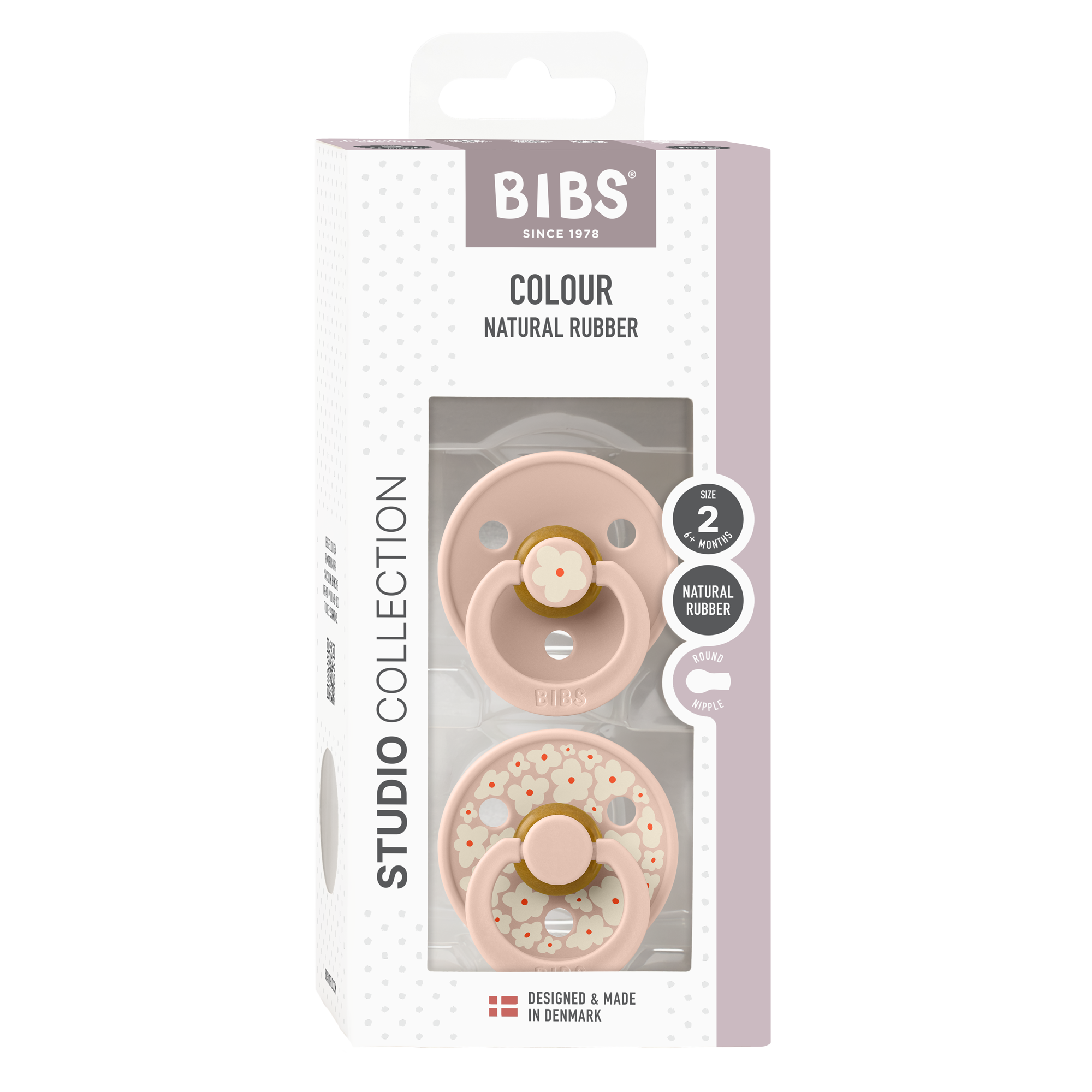 BIBS Studio Collection Jasmine Latex Pacifiers - Twin Pack (2-Pack) for Newborns & Babies - Soothing & Comforting for Day & Night Use