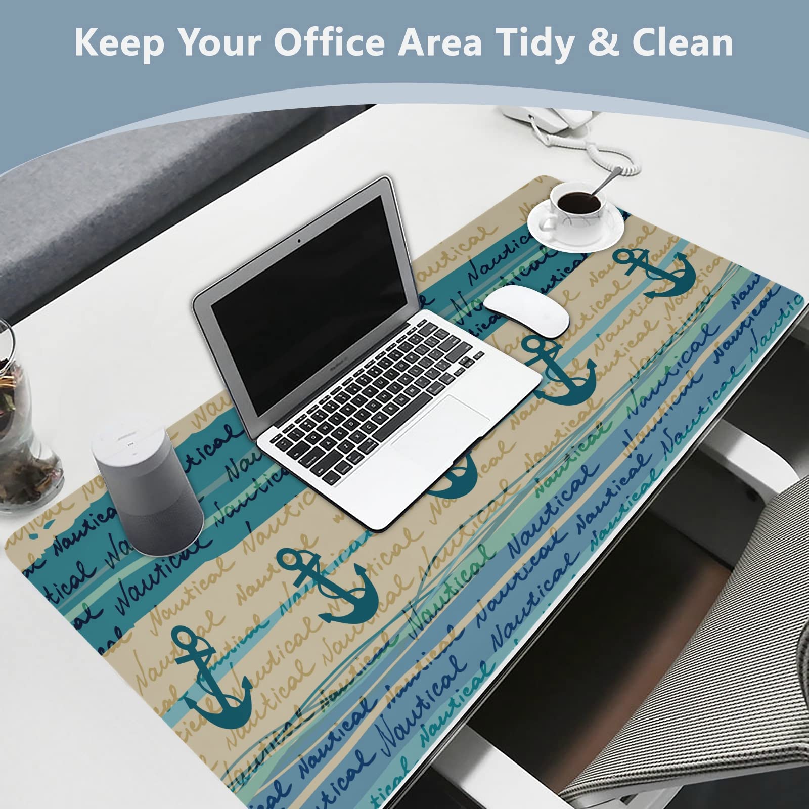 ALAZA Nautical Anchor Design PVC Leather Desk Mat - Waterproof Non-Slip Keyboard Mouse Pad (16.5