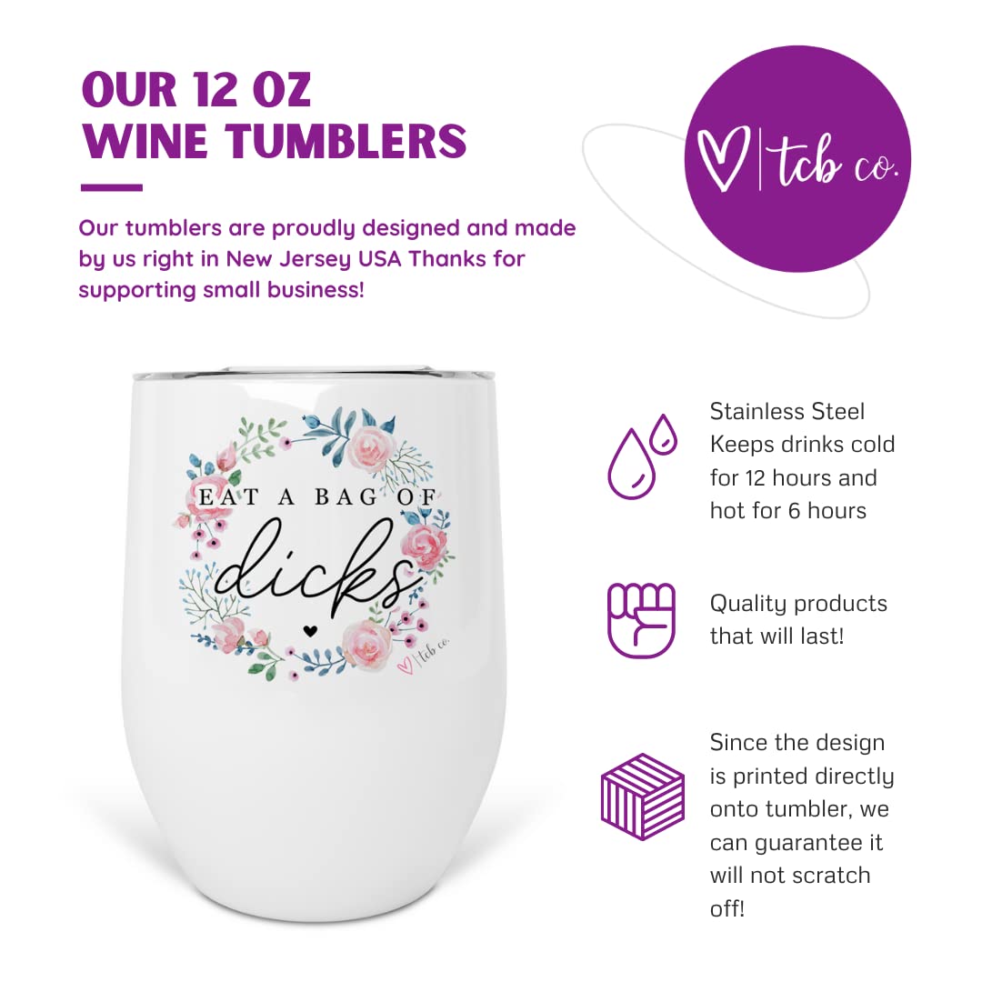 12 oz Stainless Steel Insulated Wine Tumbler with Lid - Floral Design | Perfect for Outdoor Picnics, Beach Parties & Wine Tasting Events