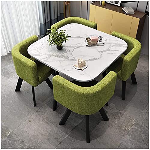 Round Marble Dining Table and 4 Chairs Set - Modern Coffee Table & Chair Combo for Balcony, Living Room, Kitchen | Perfect for Small Space Dining, Breakfast Nook, Apartment Decor & Entertaining Guests