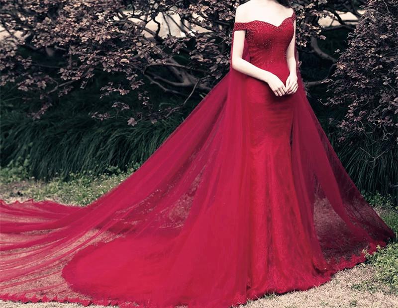 Elegant Beaded V-Neck Off-Shoulder Lace Mermaid Evening Gown with Detachable Skirt - Perfect for Prom, Wedding, and Formal Events