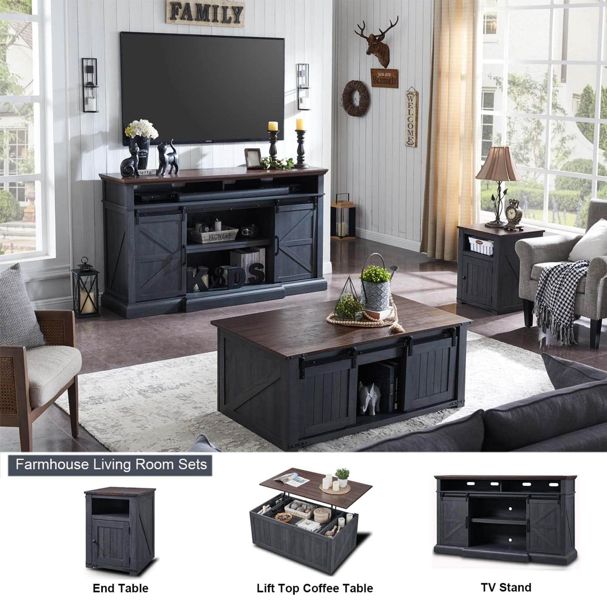 Farmhouse TV Stand for 80 Inch TVs - 38