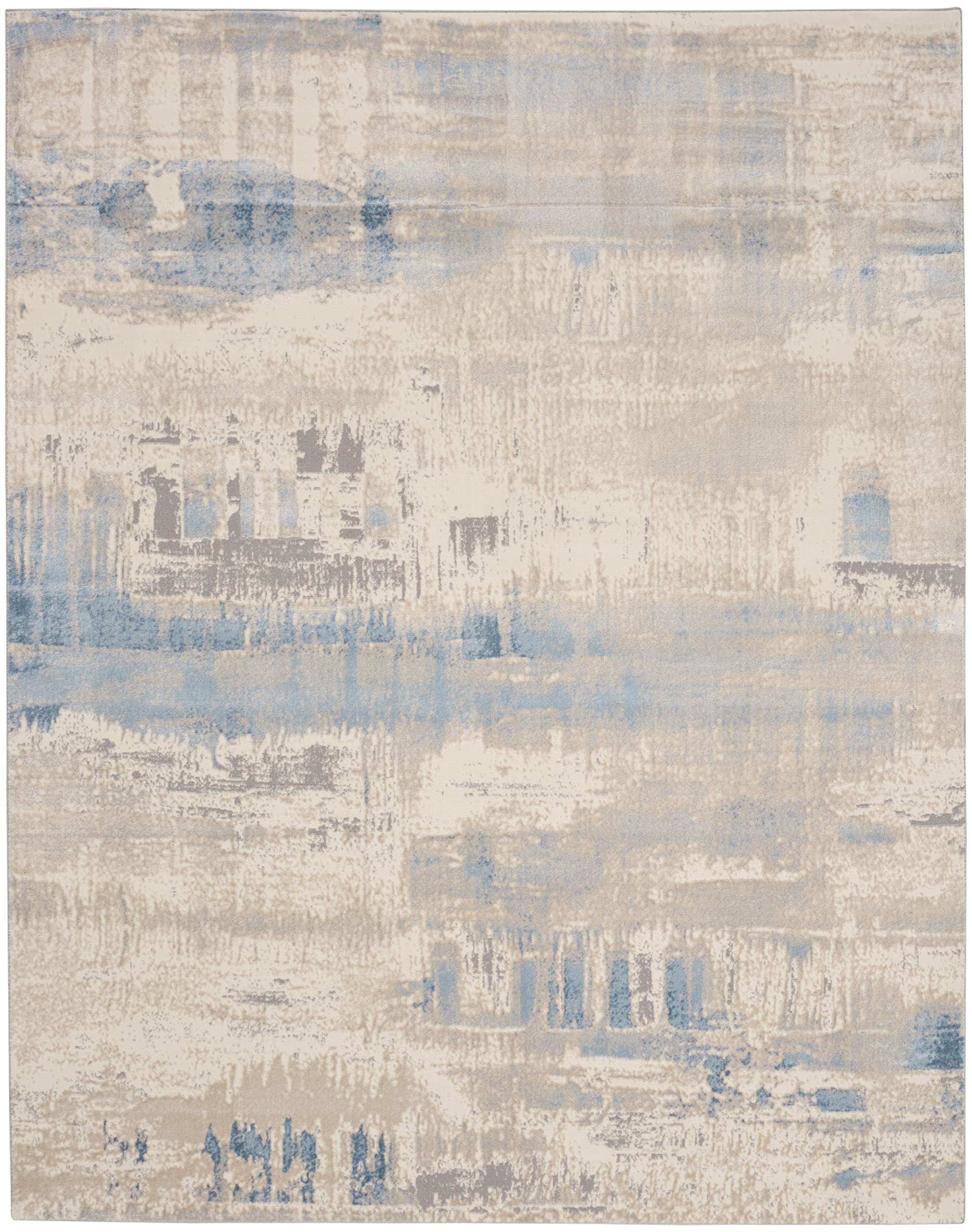 Nourison Solace Abstract Ivory Grey Blue 8x10 Area Rug - Easy Clean, Non-Shedding, Stain Resistant for Bedroom, Living Room, Dining Room & Kitchen | Soft Comfort Underfoot for Home Decor & High Traffic Areas