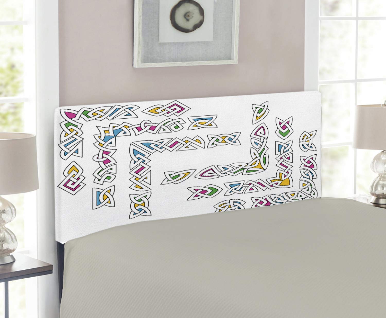 Ambesonne Irish Headboard - Twin Size Upholstered Metal Bed Frame with Memory Foam | Celtic Knot & Vibrant Gaelic Border Design | Multicolor Decorative Headboard for Bedroom, Guest Room & Dorm