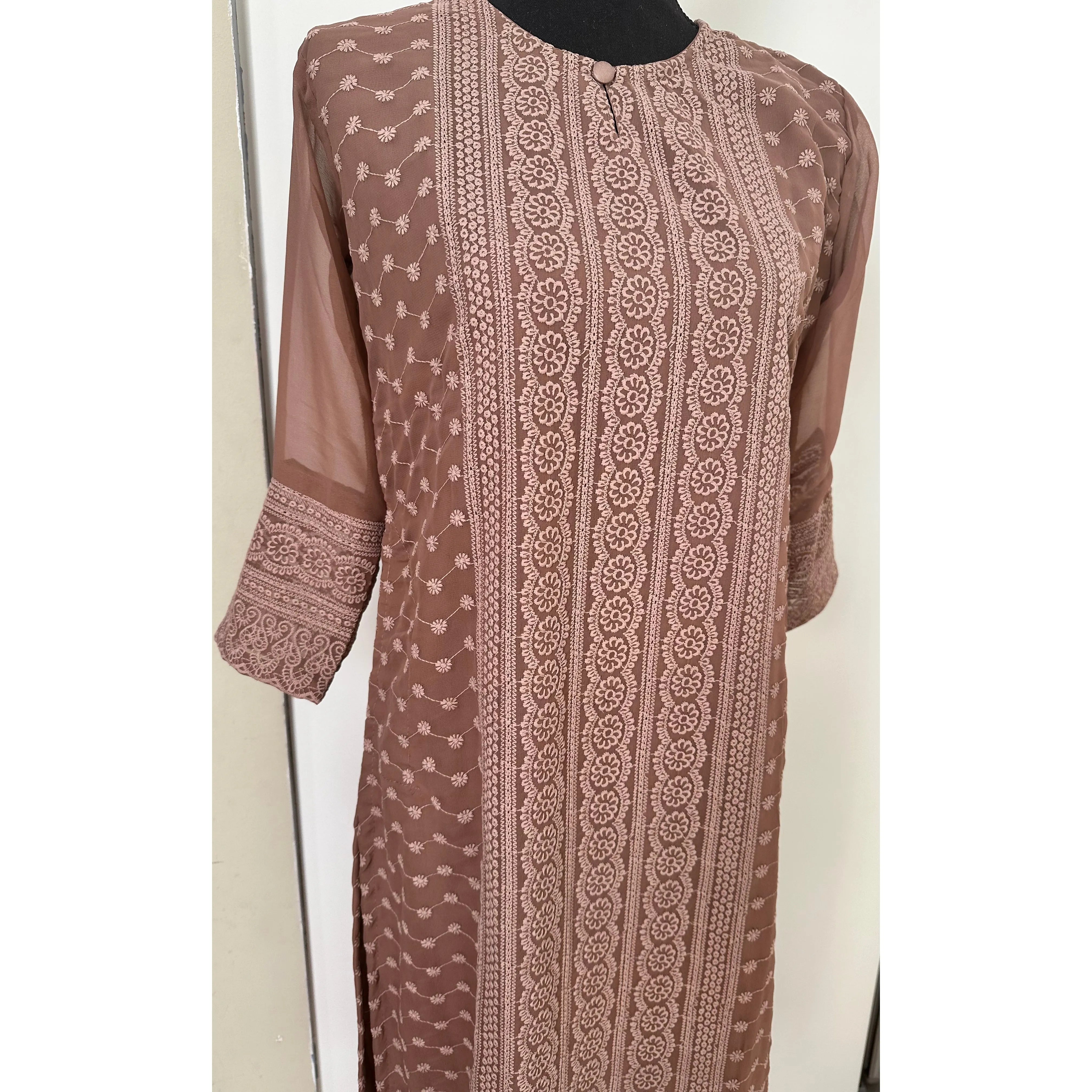 Light Brown Lakhnavi Kurta for Women - Elegant Traditional Indian Tunic - Perfect for Festivals, Weddings & Casual Wear