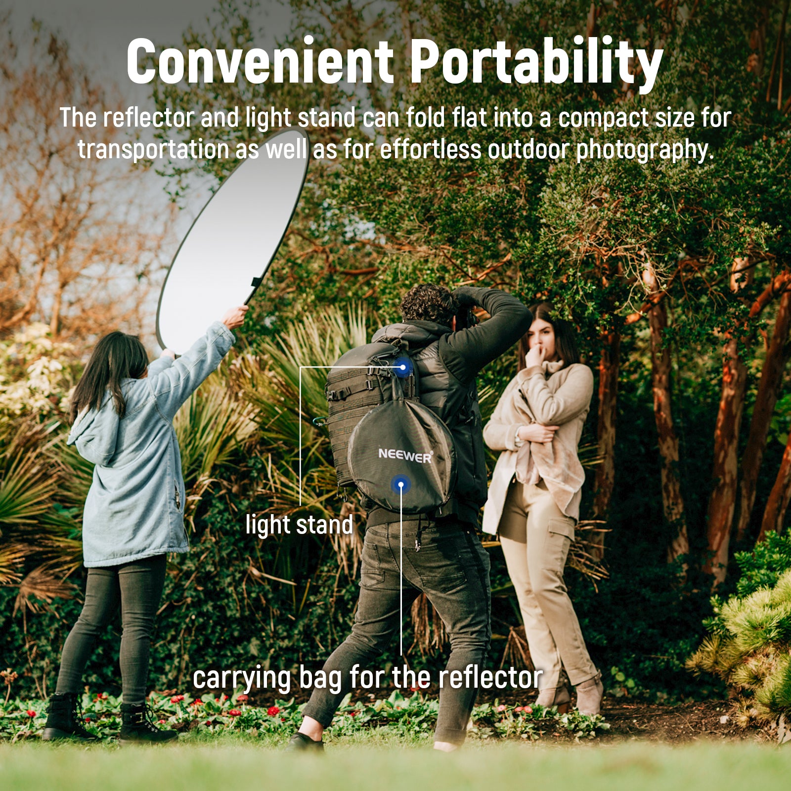 NEEWER 43-Inch/110cm Photography Light Reflector with Adjustable Metal Clamp & Stand - Perfect for Portrait, Product, and Studio Photography