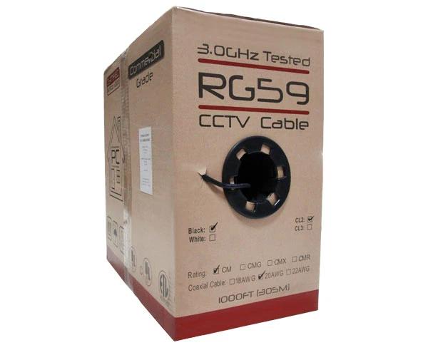 High-Quality RG59 Coaxial Cable - 20 AWG Bare Copper with 95% Braid Shielding (1000ft, Black) for CCTV, Security Systems & Home Theater Installations