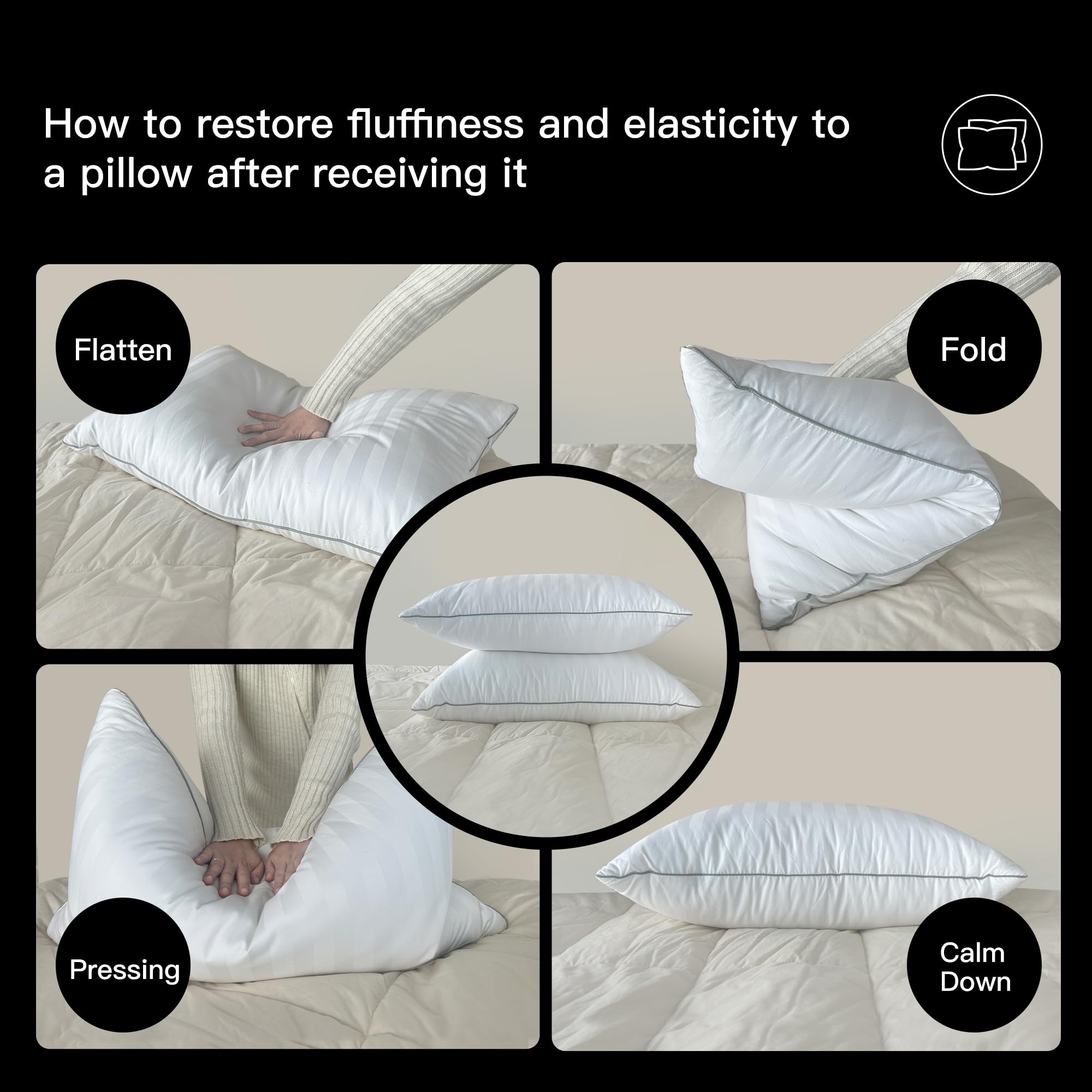 Premium 100% Cotton Queen Size Hotel Grand Fluffy Feather Down Pillow Set of 2 - Medium Firm Hypoallergenic Bed Pillows for Back & Side Sleepers, 20