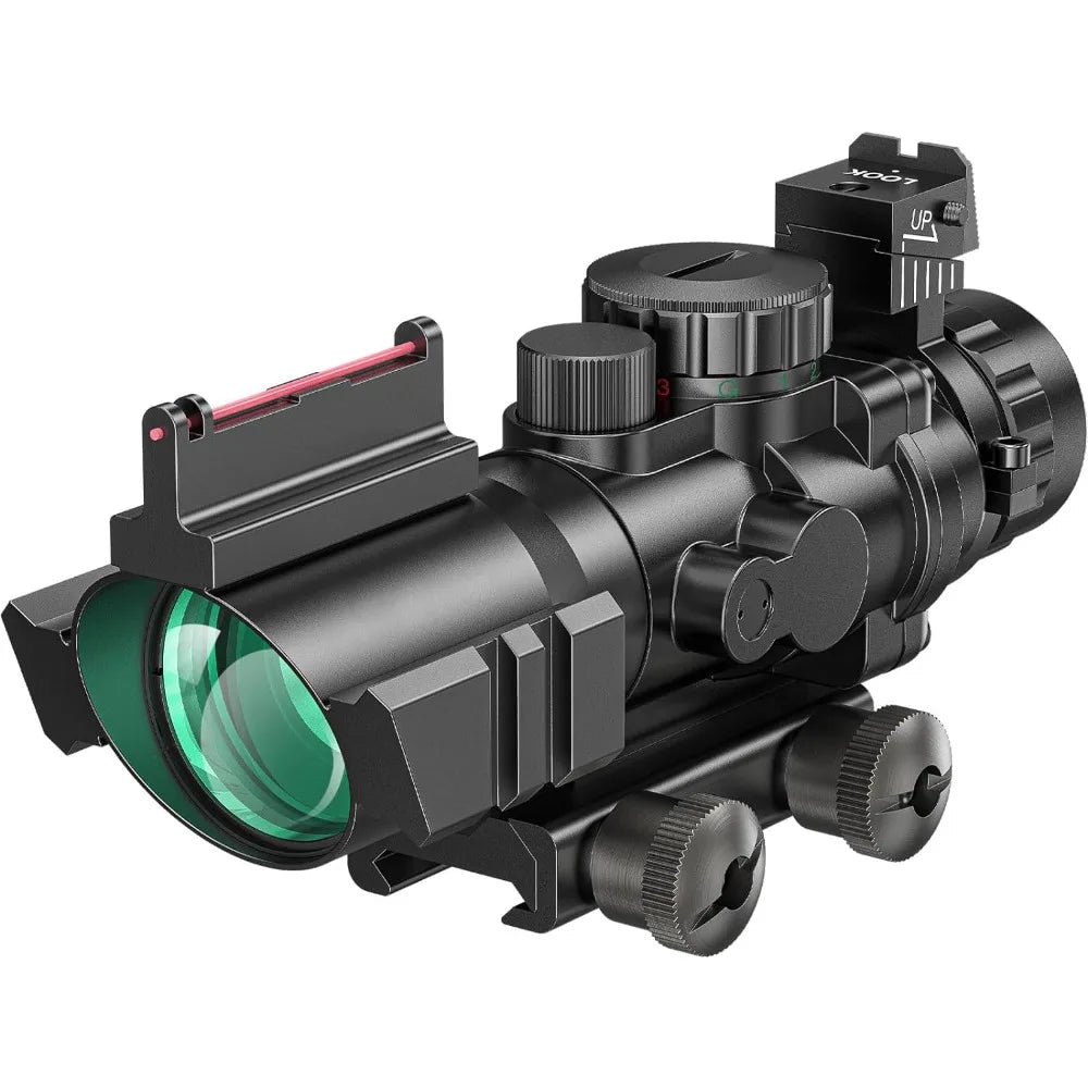 Tactical Rifle Scope with Red, Green & Blue Illuminated Reticle - 20mm Rail Mount & Fiber Optic Sight for Hunting and Shooting - Perfect for Low Light Conditions and Long Range Precision