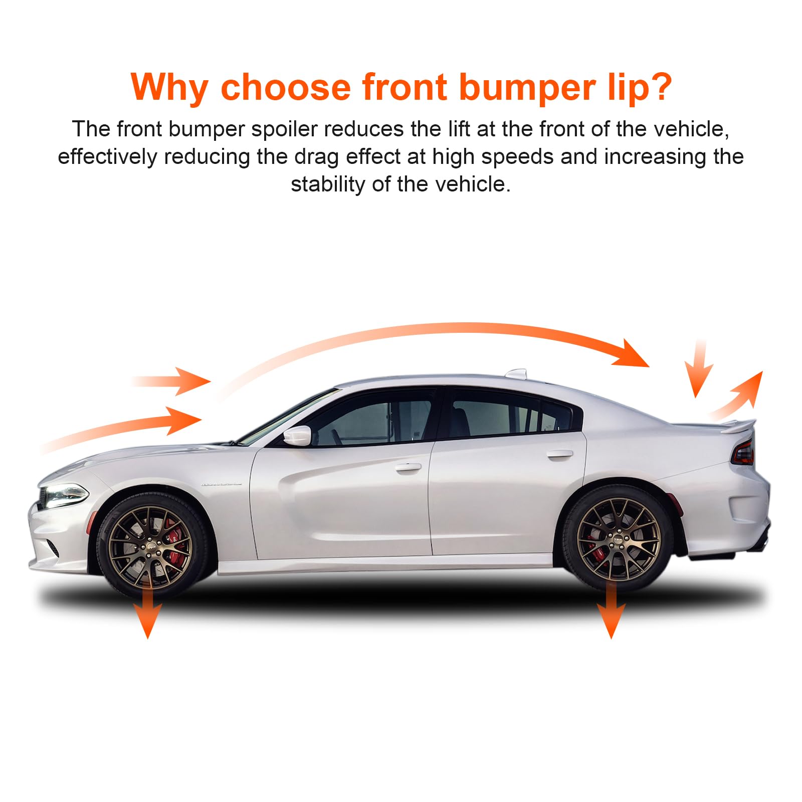 4PCS Front Bumper Lip for Dodge Charger SRT 2015-2022, ABS Lower Chin Spoiler Splitter Diffuser Body Kit - Matte Black | Enhances Aerodynamics & Aggressive Styling for Street Racing & Car Shows