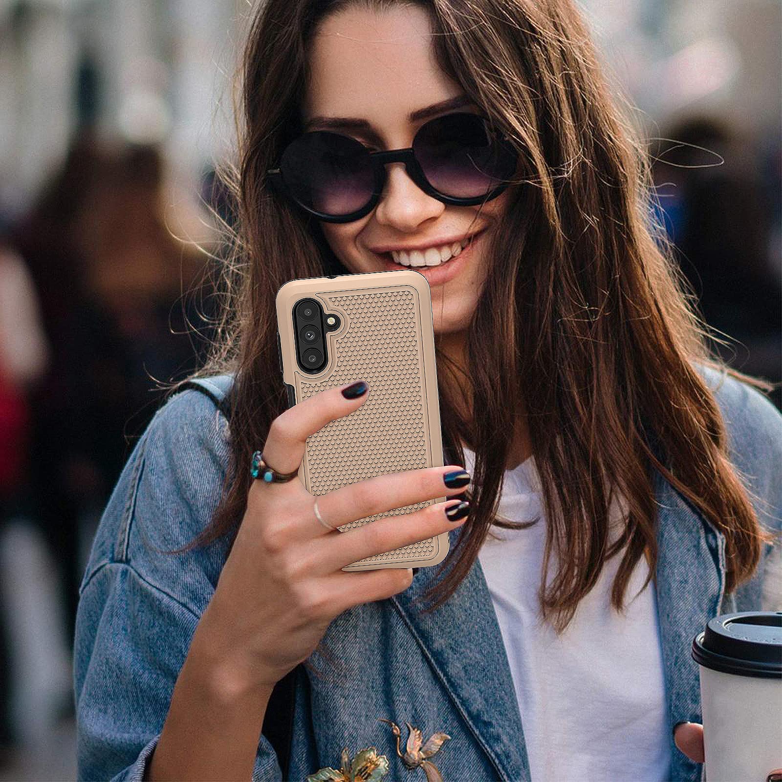 Samsung Galaxy A13 5G Case with Screen Protector (2 Pack) - Military Grade Shockproof Dual Layer Protective Cover, Non-Slip Textured Back in Rose Gold - Perfect for Outdoor Activities and Daily Protection