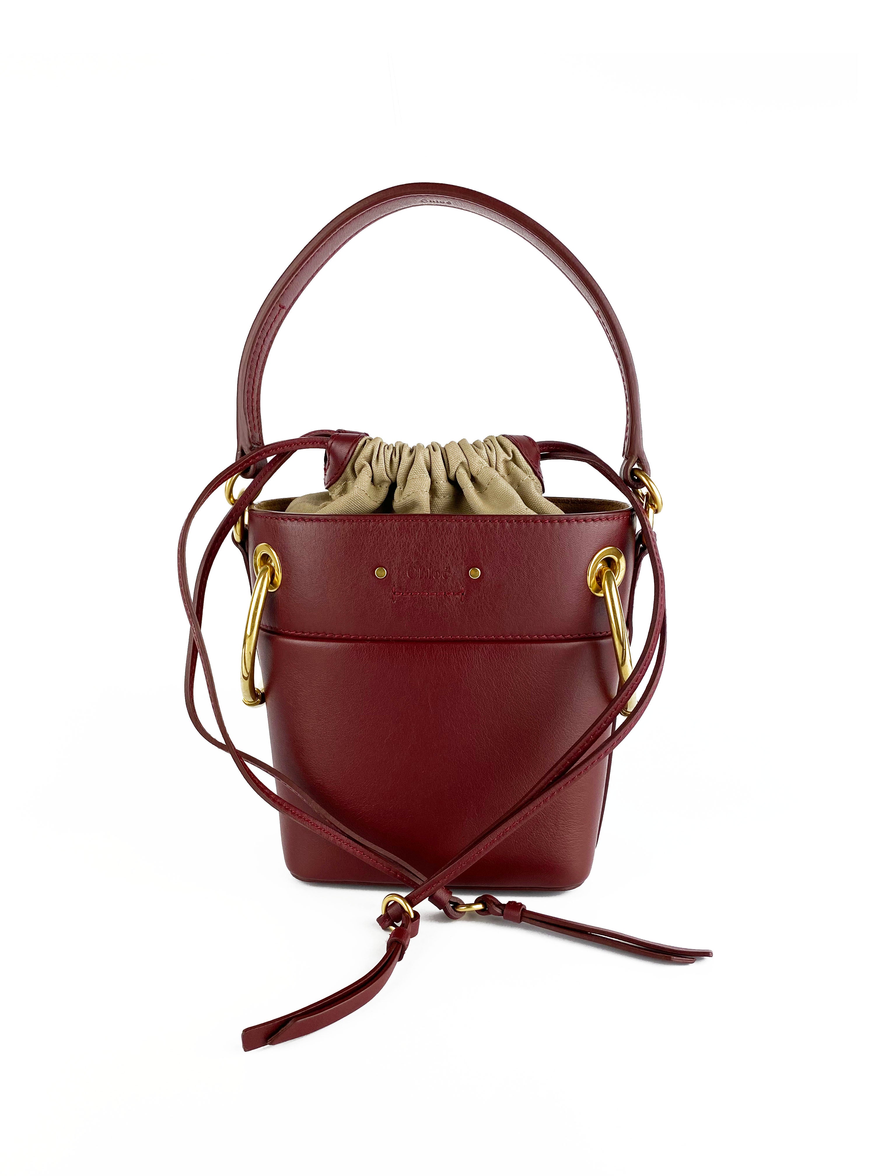 Chloe Burgundy Small Roy Bucket Bag - Premium Leather Crossbody Purse for Women, Fashionable Shoulder Handbag (Perfect for Work, Travel & Date Night)