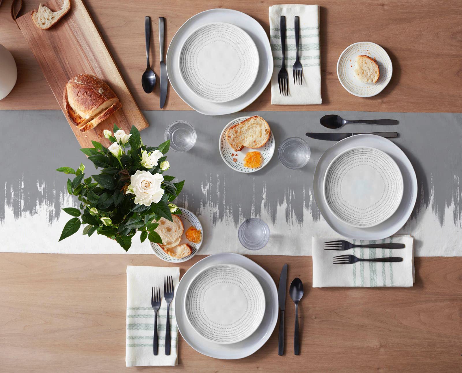 90 Inch Long Abstract Graffiti Gray Non-Slip Washable Burlap Table Runner - Elegant Dining Decor for Family Dinners, Weddings, Parties & Indoor/Outdoor Gatherings
