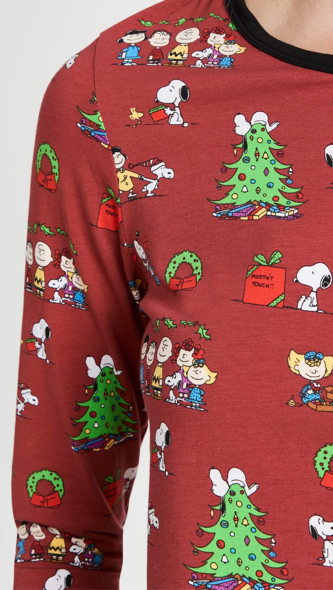 BedHead Pajamas Women's Long Sleeve Crew Neck Pullover & Joggers Pajama Set - Peanuts Holiday Themed Print in Red Size M | Cozy Christmas Sleepwear for Women, Perfect for Holiday Parties & Winter Nights