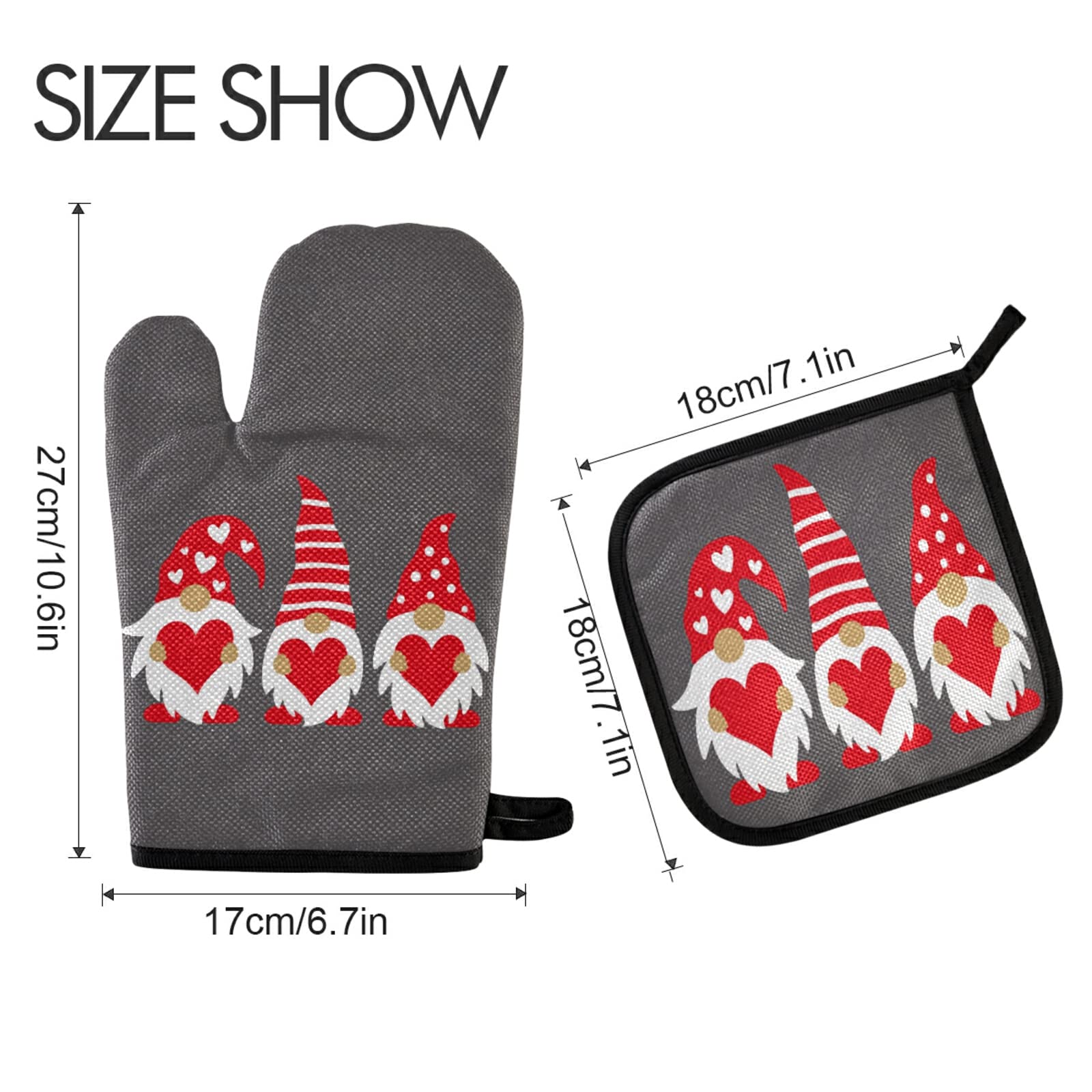 Mother's Day Gnomes Oven Mitts & Pot Holders Set - Heat Resistant Kitchen Gloves for Cooking, Baking, BBQ - Valentine's Gift for Mom, Perfect for Handling Hot Cookware & Bakeware