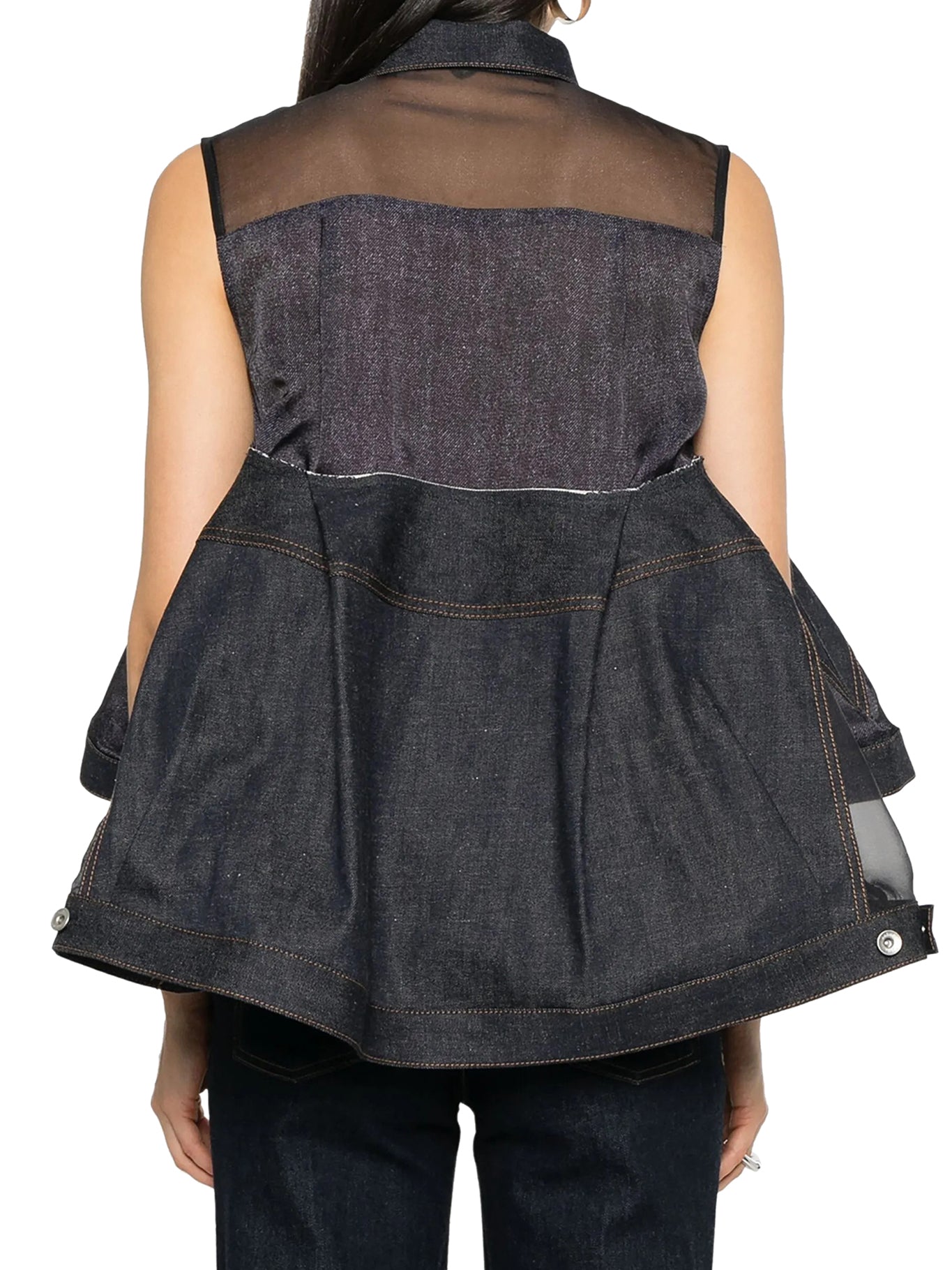 Stylish Denim Shirt with Sheer Fabric Inserts for Women - Trendy Casual & Layering Outfits for Everyday Wear