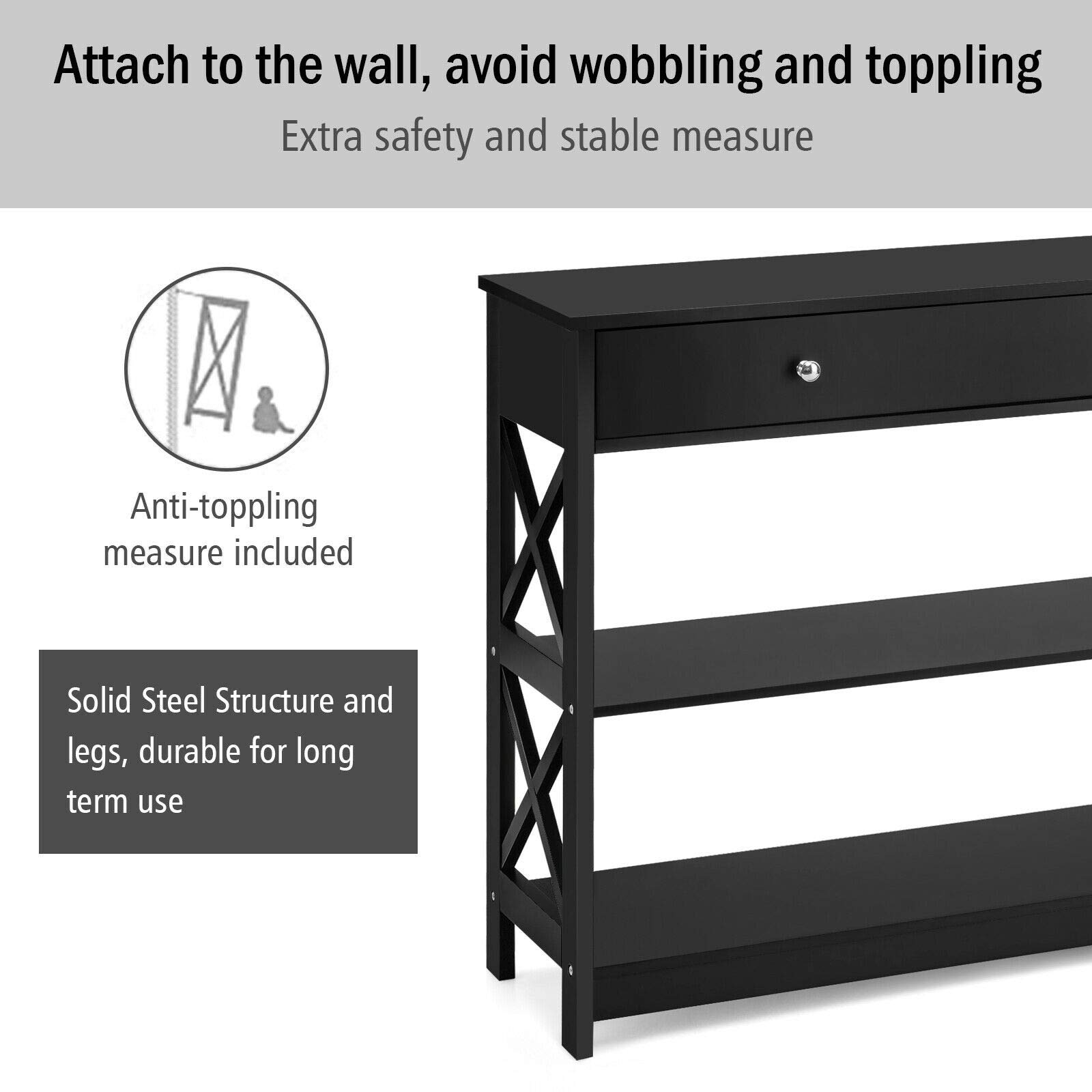Modern Style Console Table with Storage Drawers & Shelves - Sturdy Durable Sofa Accent Desk for Living Room, Hallway, Entryway - Perfect for Home Decor & Organization (Black)