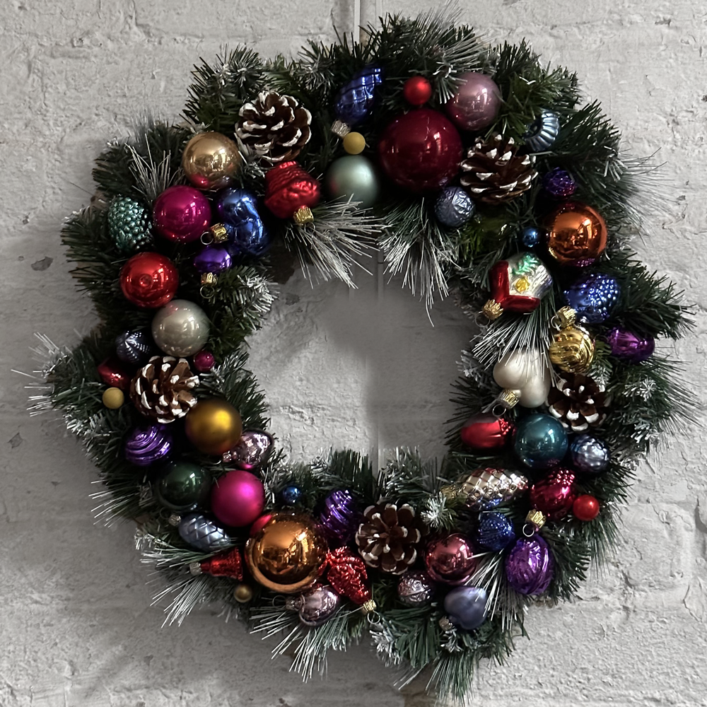 Festive Holiday Wreath with Large Mixed Glass Ornaments - Perfect for Christmas Door Decor & Seasonal Home Decoration