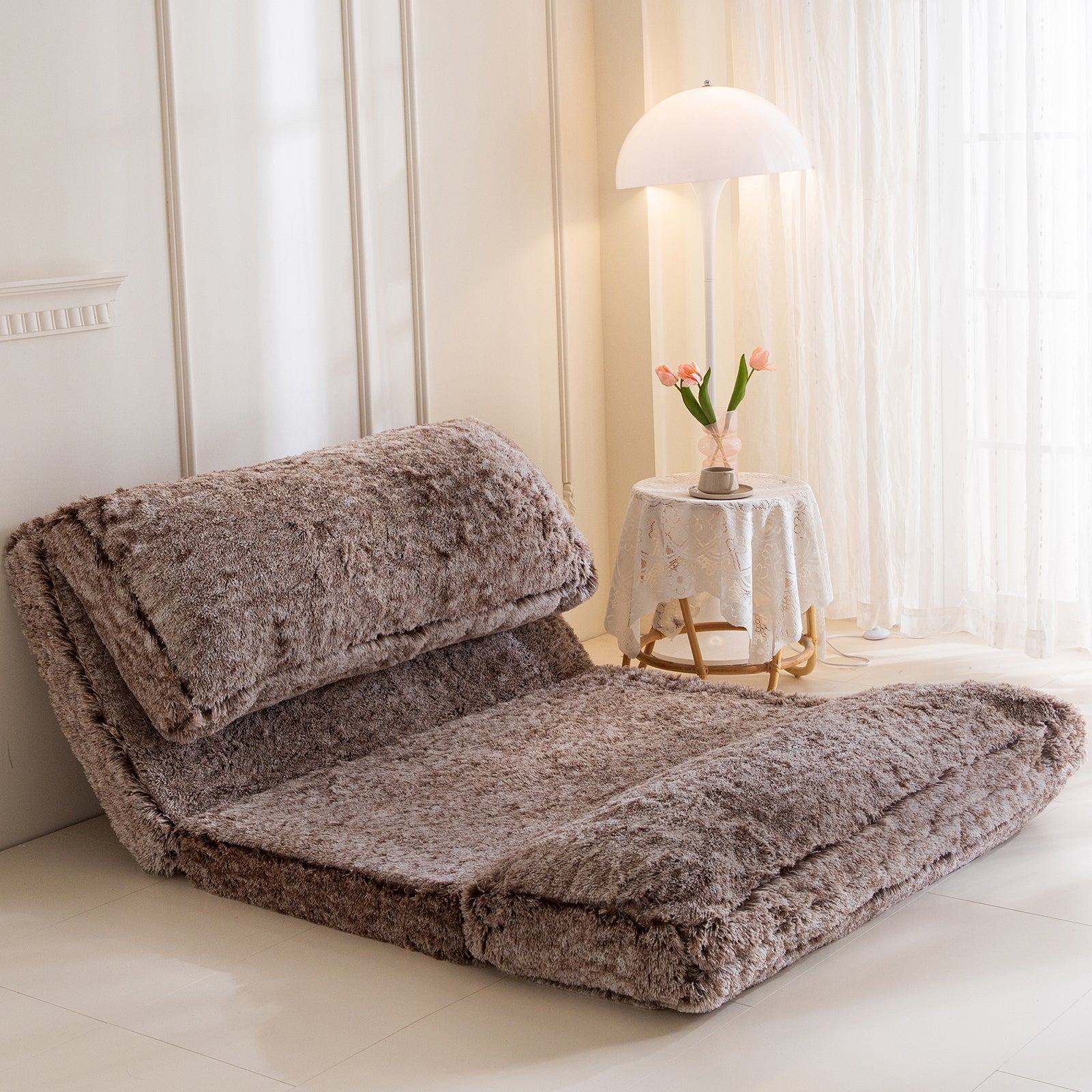 MAXYOYO Folding Bean Bag Sofa Bed - Soft Faux Fur Floor Chair with Foam Filling, Convertible Wall Couch Sleeper for Living Room, Bedroom & Dorm | Perfect for Lounging, Gaming & Extra Guest Sleeping