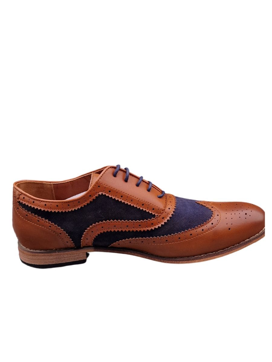 Charles Gatsby Edward Men's Tan & Navy 5-Eye Brogue Oxford Dress Shoes - Classic Formal & Business Attire for Weddings, Office & Special Occasions