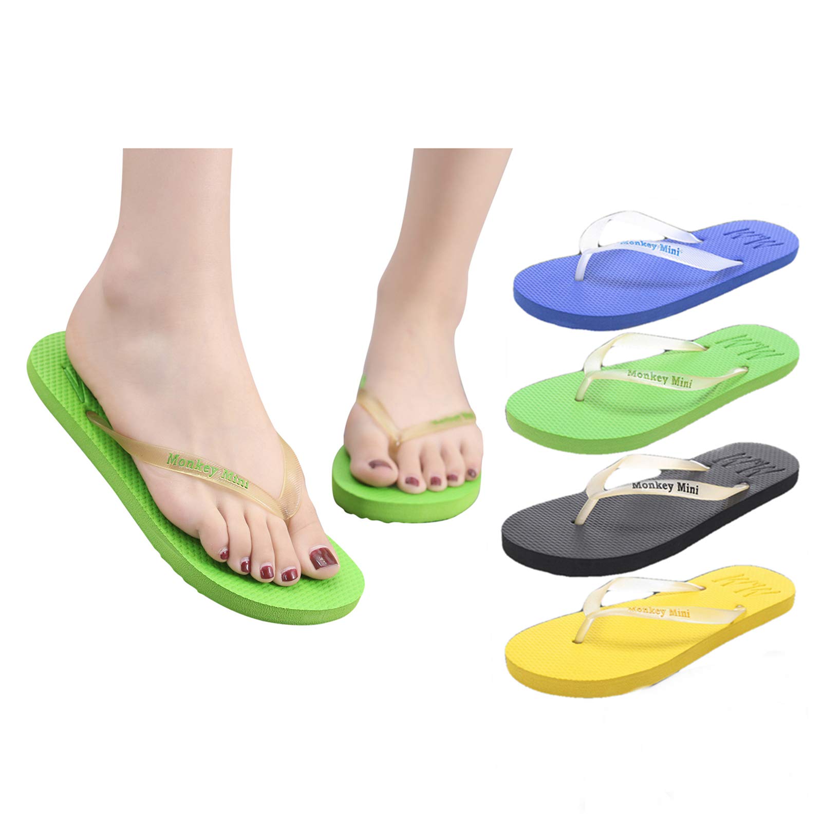 Women's Glow in The Dark Yoga Mat Flip Flops - Comfortable Arch Support Non-Slip Thong Sandals with Adjustable Straps for Summer, Beach, Pool & Outdoor Activities
