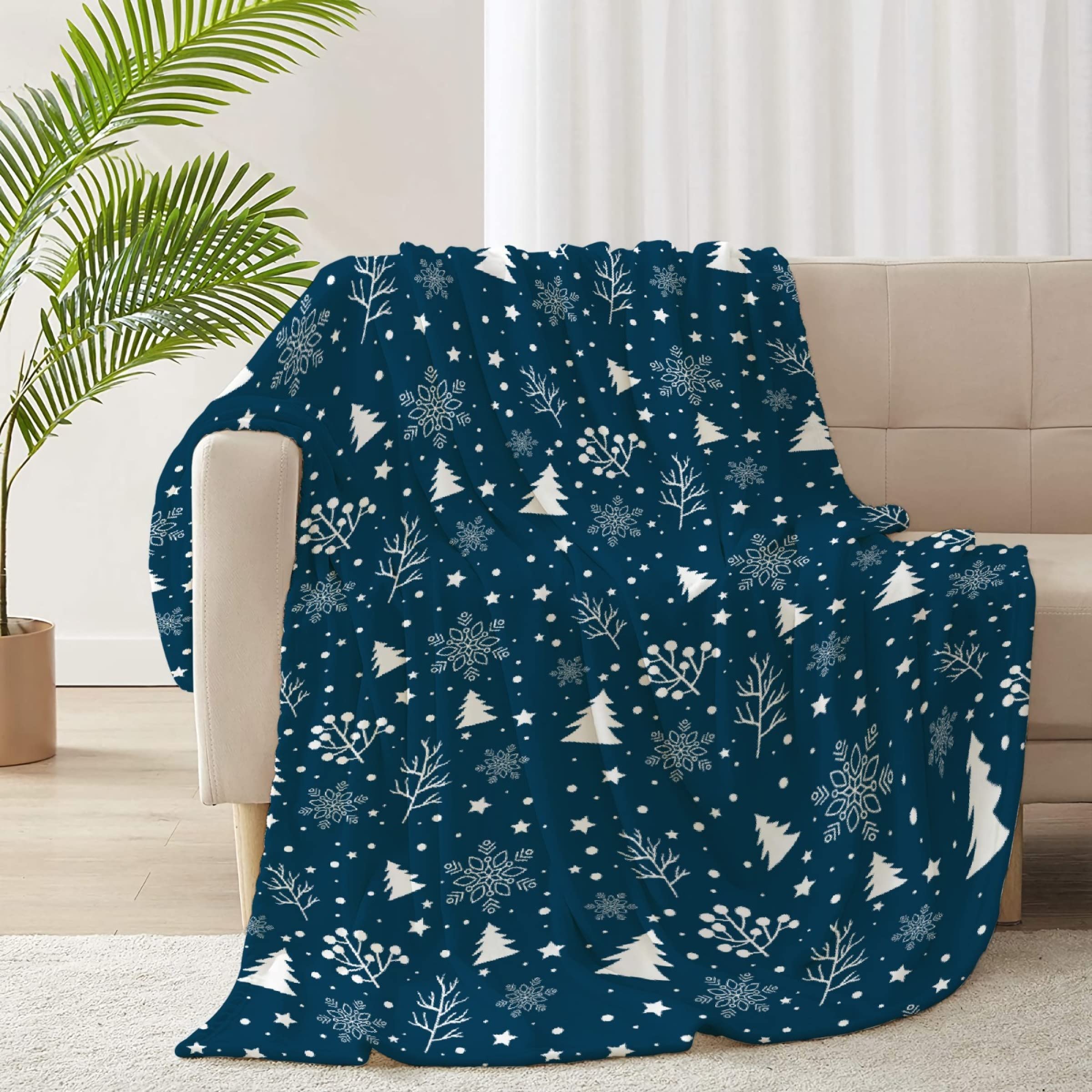 Christmas Snow Navy Flannel Blanket - Cozy Soft Lightweight Throw for Men, Women & Kids (50