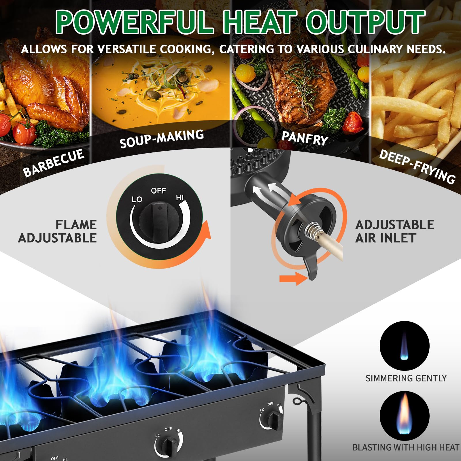 Outvita 3 Burner Propane Gas Stove - 225,000 BTU Outdoor Camping Cooker with Detachable Legs Stand - Perfect for Backyard BBQ, Turkey Frying, Picnics & Tailgating - Portable Stove for Camping, RV Trips & Outdoor Adventures