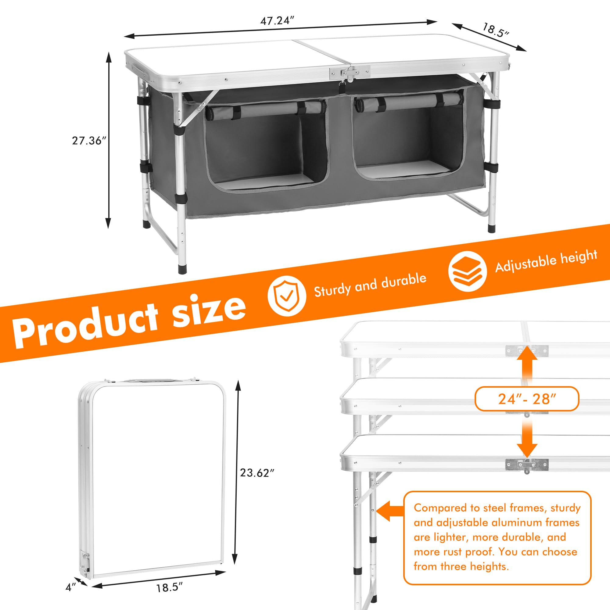 Portable Folding Aluminum Camping Table with Adjustable Legs - Lightweight Outdoor Picnic Table for Beach, Backyard, BBQ, Party & Travel | Perfect for Camping, Tailgating & RV Adventures