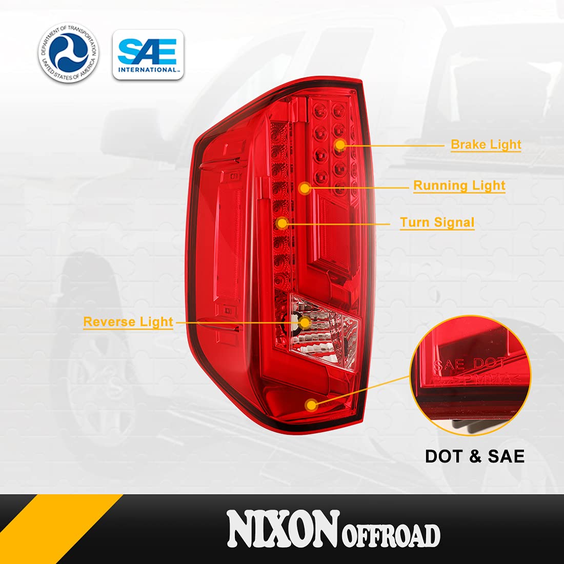 NIXON OFFROAD LED Tail Light for 2014-2021 Toyota Tundra - Red Lens LED Taillight Assembly with Turn Signal, Running Light & Brake Light | Perfect for Off-Roading, Night Driving & Truck Customization