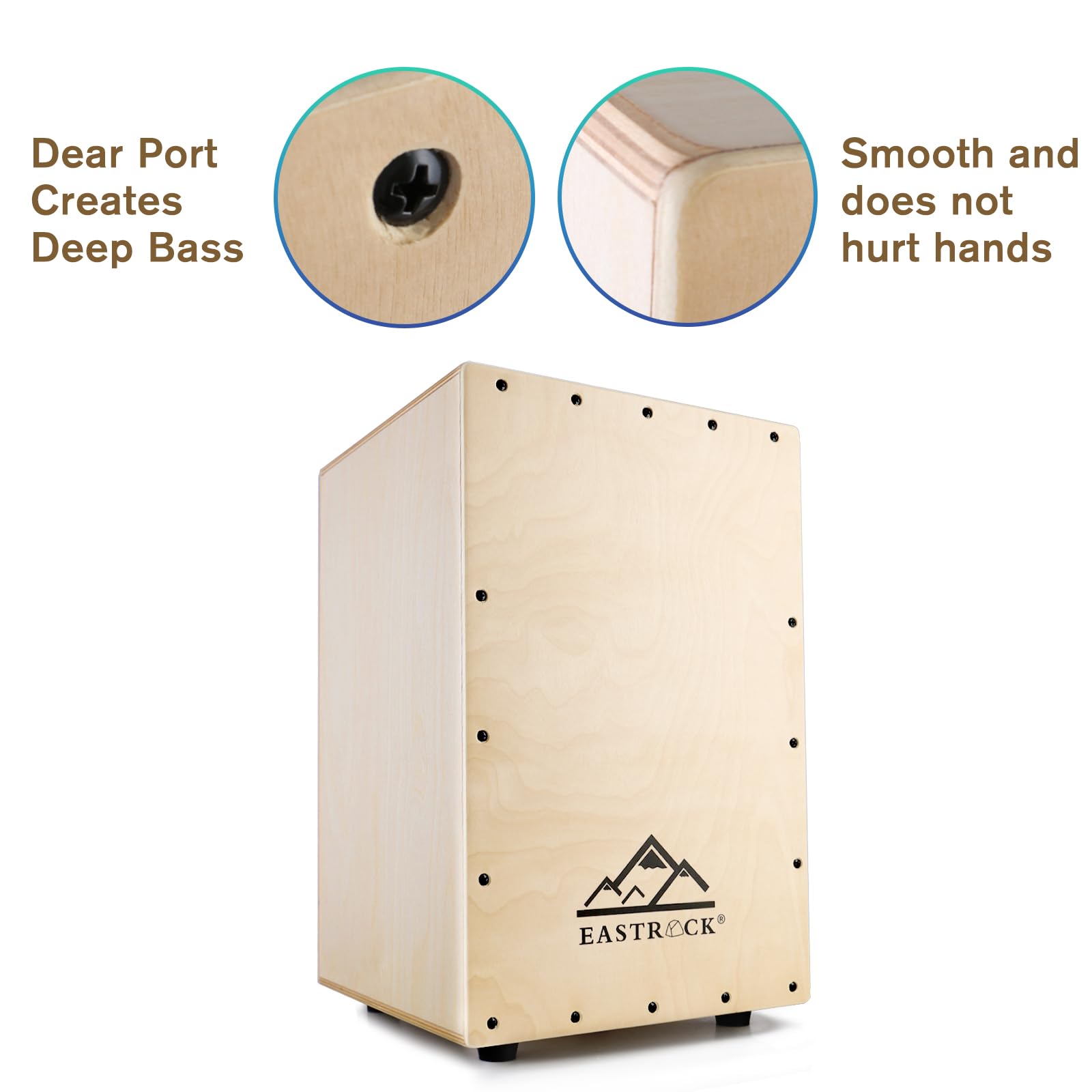 EastRock Professional Cajon Drum - Wooden Percussion Box Drum with Internal Guitar Strings, Full Size for Beginners & Musicians | Perfect for Live Performances, Studio Recording & Music Therapy Sessions