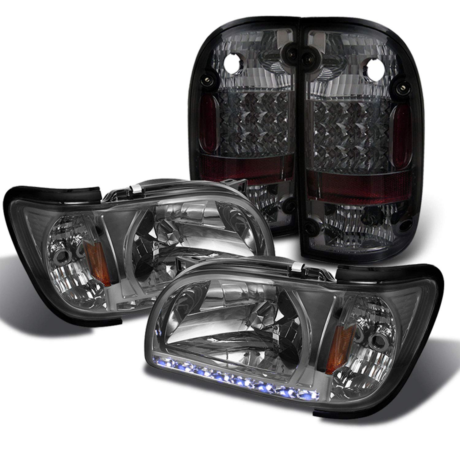 AKKON LED Light Bar Smoked Headlights & Tail Brake Lamp Pair for 2001-2004 Toyota Tacoma - Durable, Bright Lighting for Off-Roading, Night Driving & Enhanced Visibility