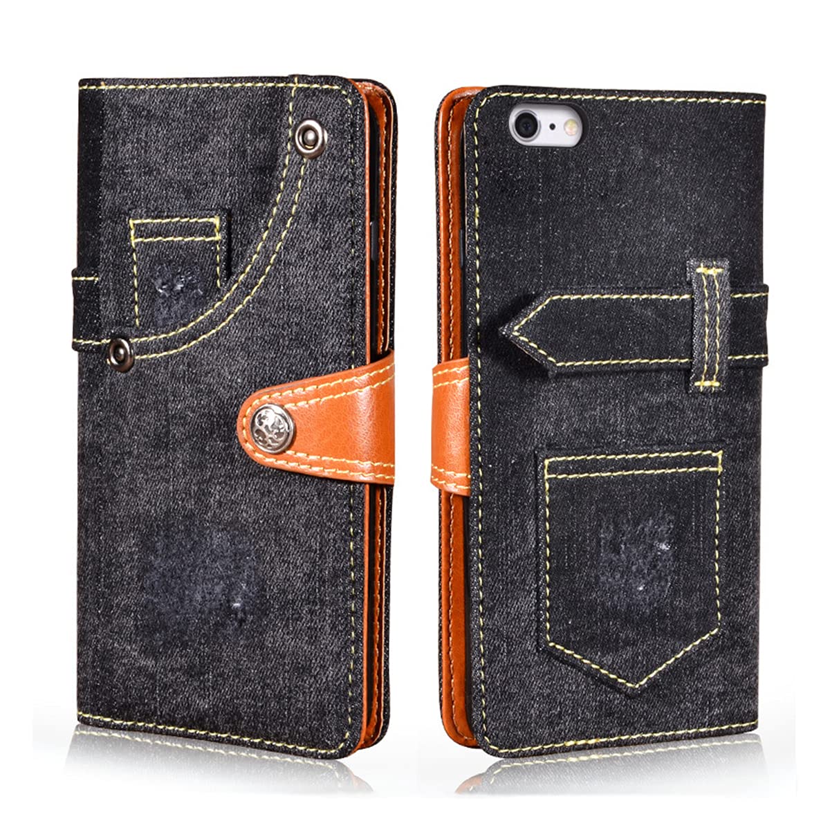 iPhone XR Denim Wallet Case with Magnetic Closure, Kickstand & Card Slots - Shockproof Protective Flip Cover (Black) | Perfect for Hands-Free Viewing, Secure Card Storage & Everyday Protection