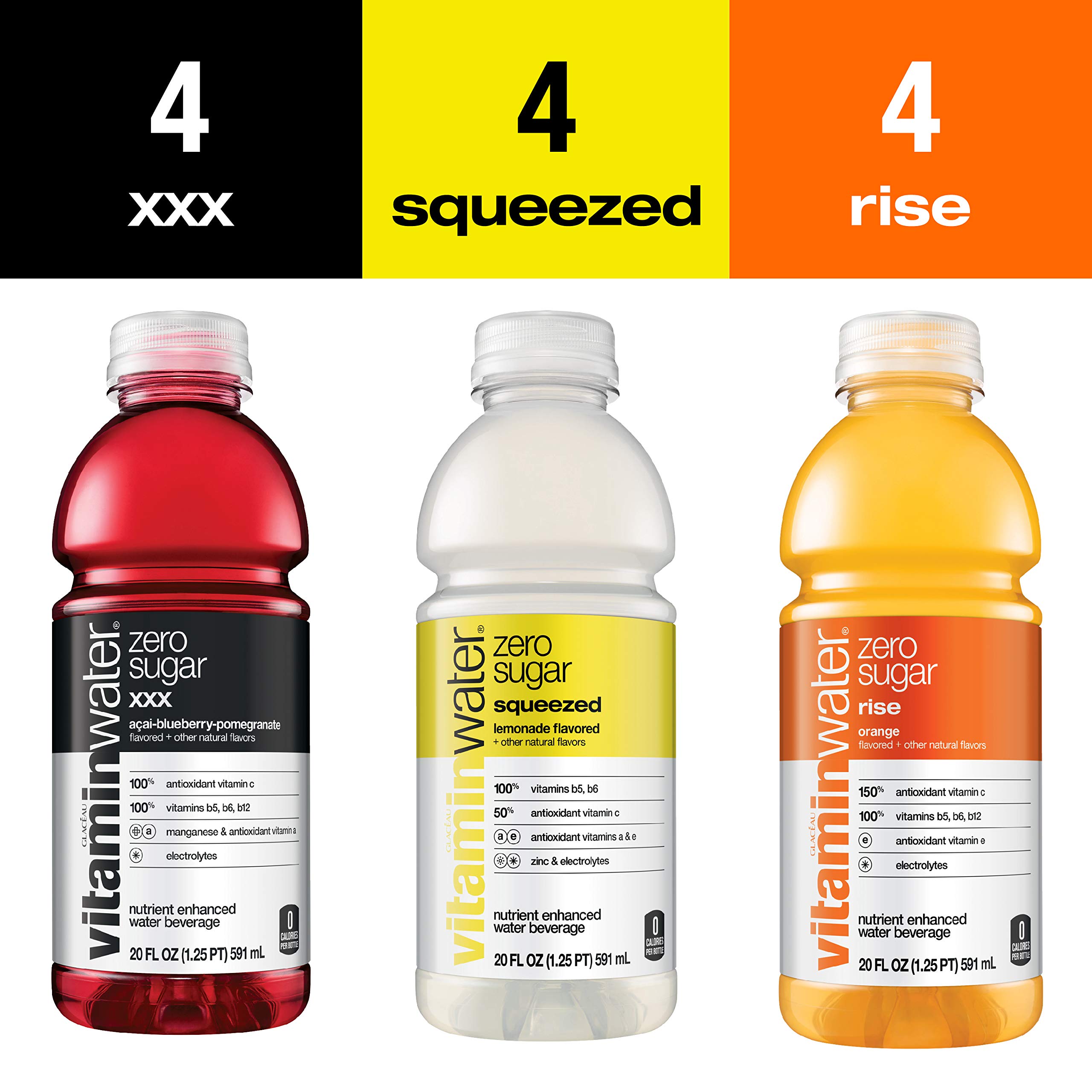 VitaminWater Zero Variety Pack - 12 Bottles (20 fl oz Each) | Sugar-Free Hydration with Essential Vitamins | Perfect for Gym, Workouts & On-The-Go Refreshment